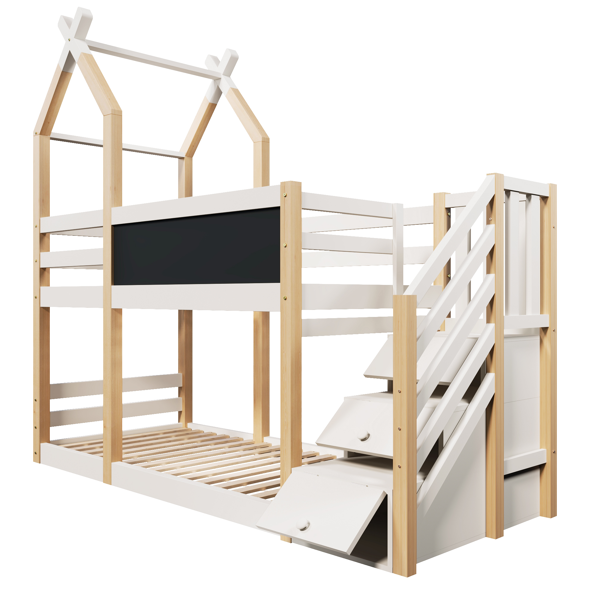 Lit enfant, 90 x 200 cm, bois massif, blanc - vue 3