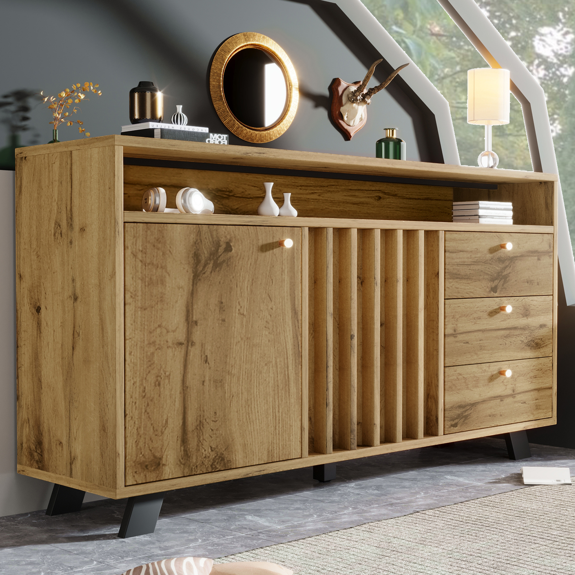 Meuble de rangement, avec tiroirs, 120 x 40 x 85 cm, bois, chêne - vue 7