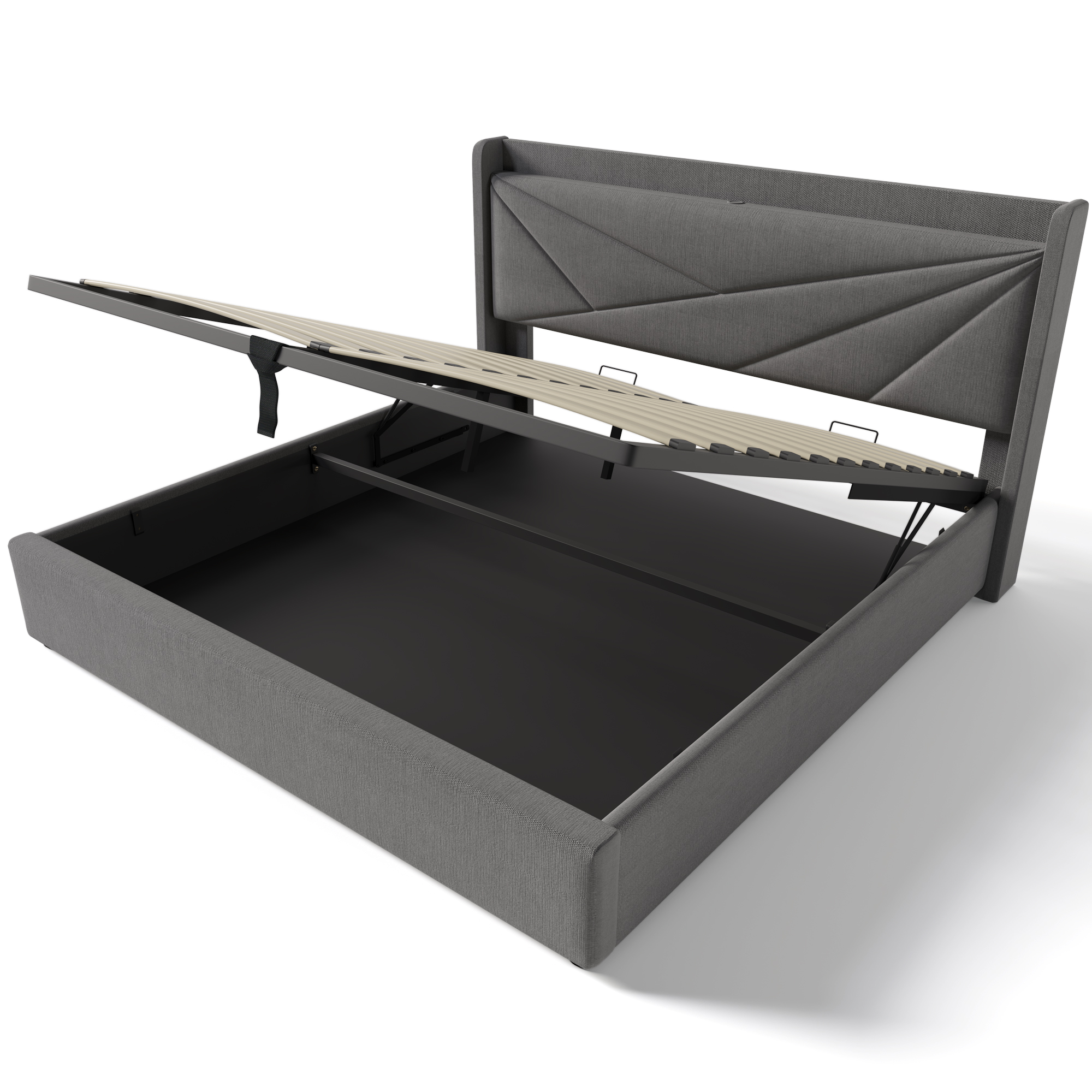 Lit avec tête de lit géométrique en tissu twill, USB et USB-C intégrés, cadre en fer capacité 660 lbs, lattes incluses, design moderne, pour chambre, recharge appareils au lit, confort et stabilité - image 13