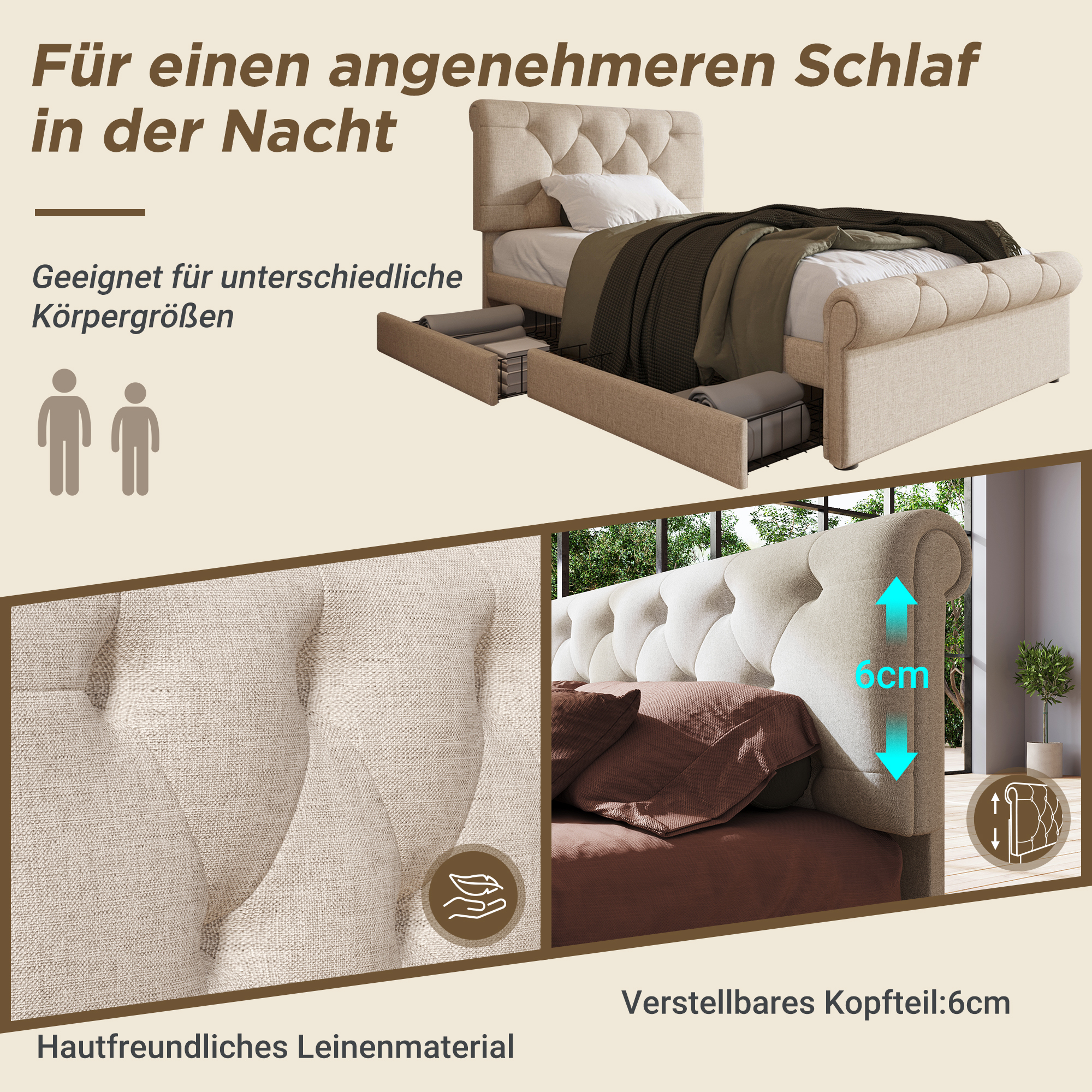 (=891112AAN) Einzelbett Polsterbett 90x200cm, Bett