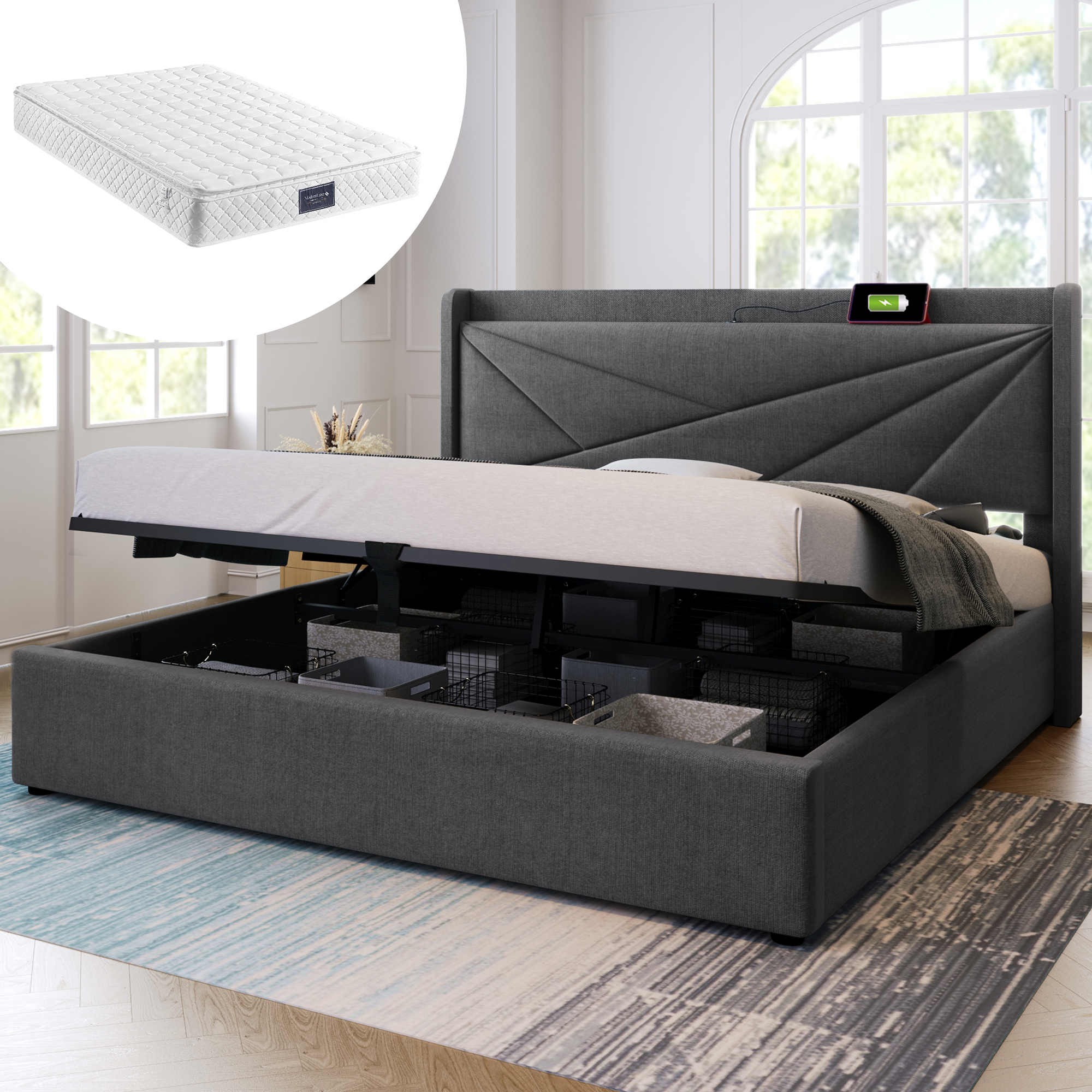 Polsterbett Doppelbett Stauraum Bettkasten mit USB