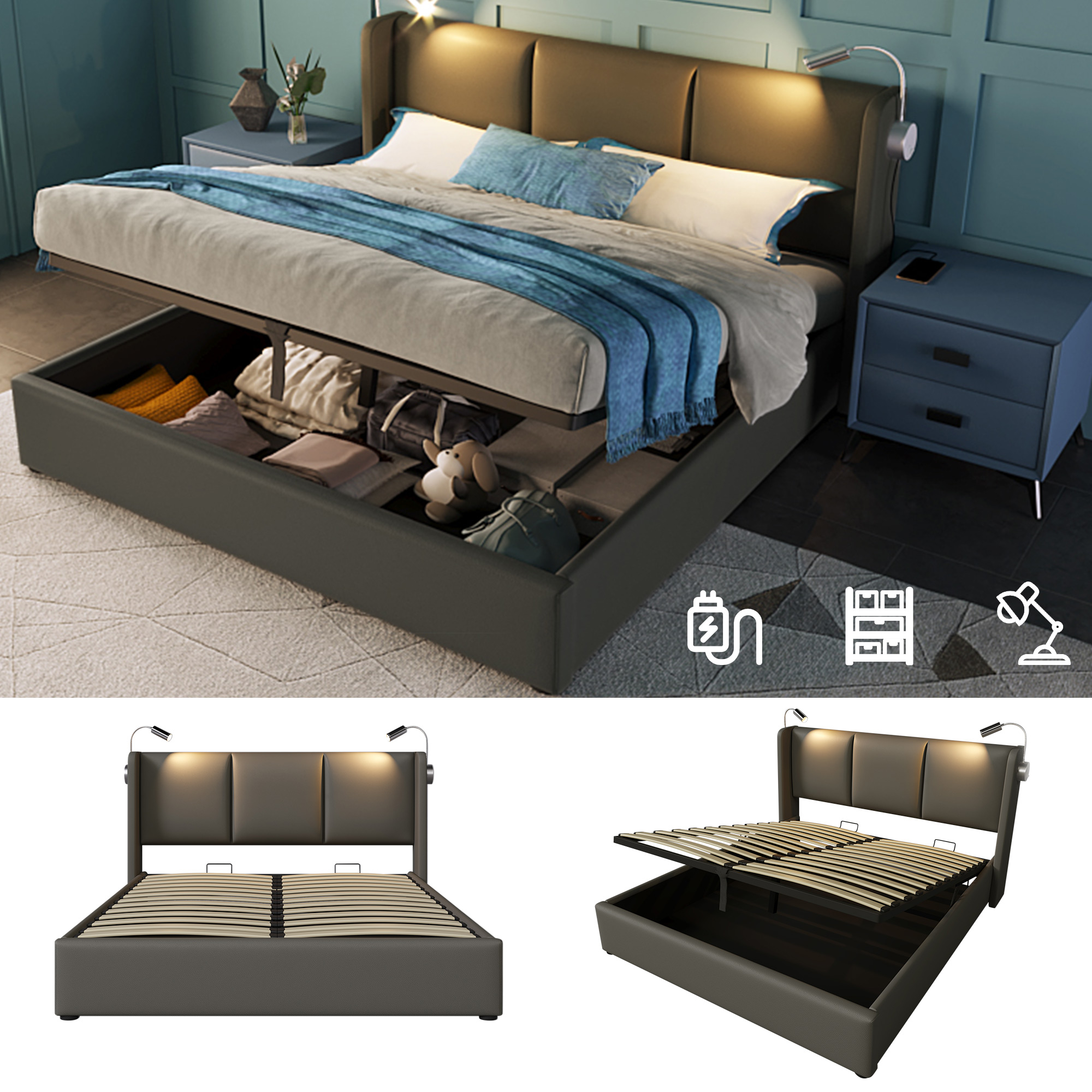 Polsterbett Doppelbett Stauraum Bettkasten Leselic
