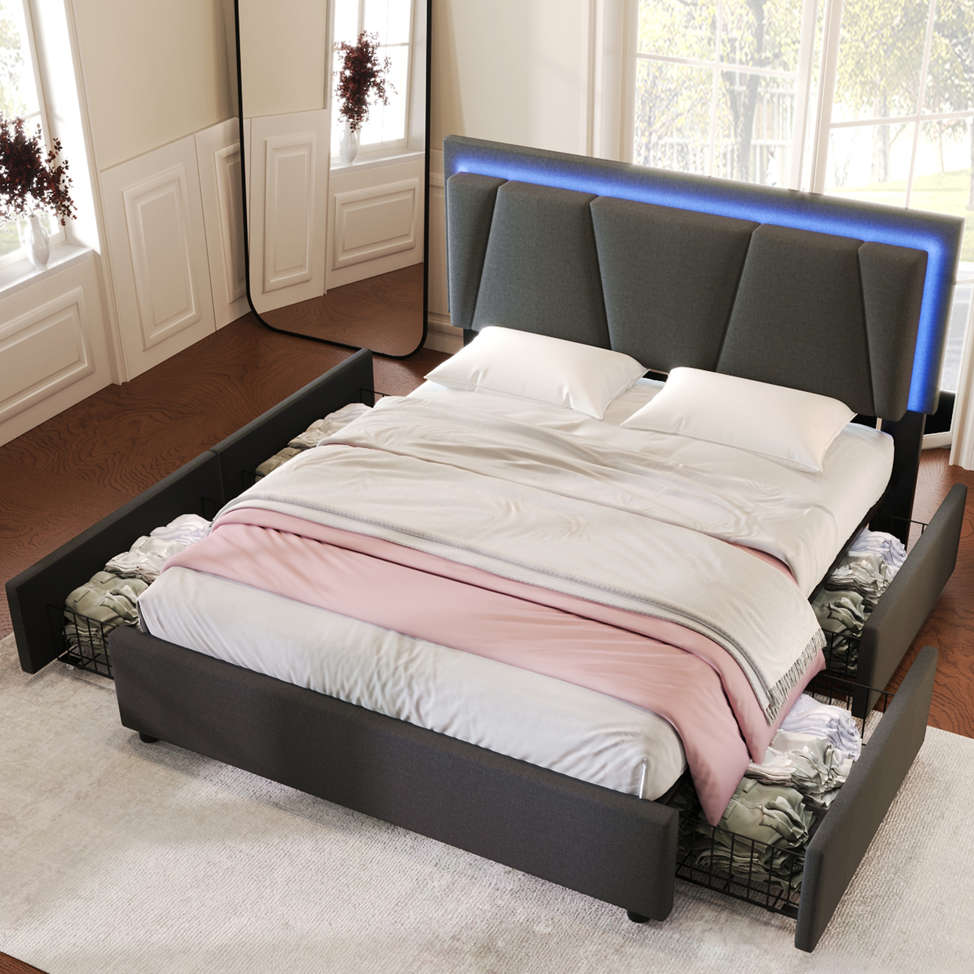 (=808182AAG)Polsterbett mit LED-Beleuchtung und 4 