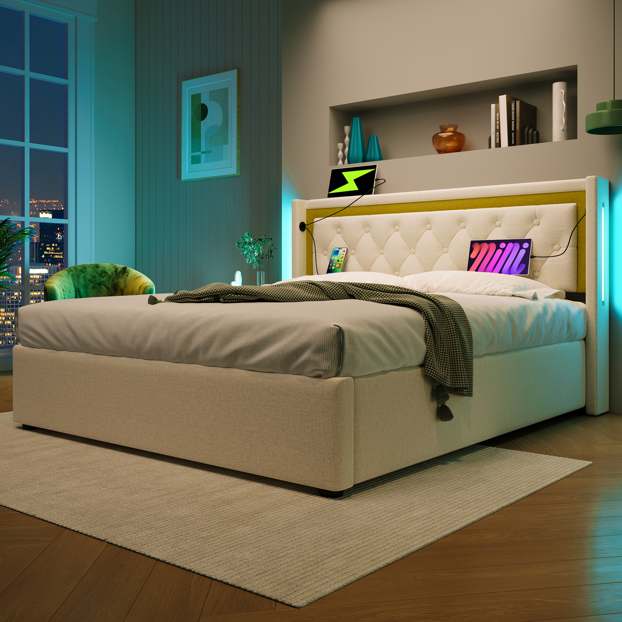 Polsterbett LED Doppelbett Stauraum Bettkasten mit