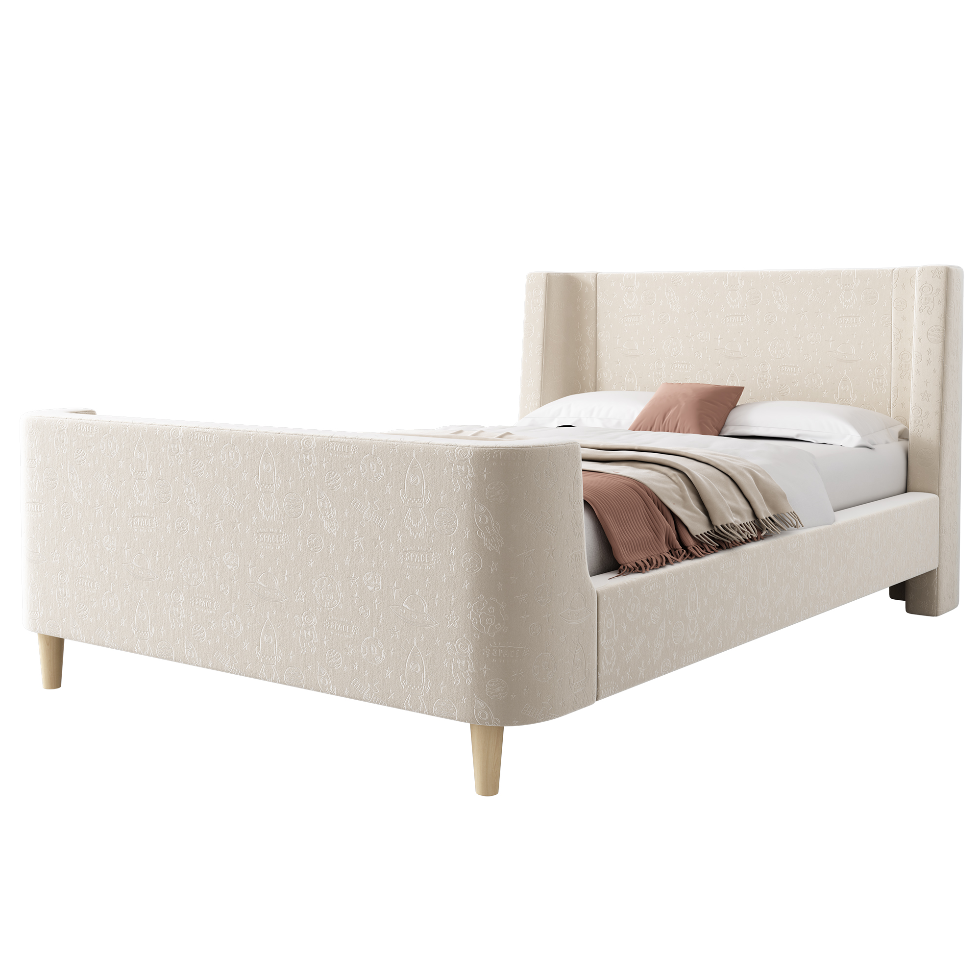 Lit enfant, 90 x 200 cm, velours, beige - vue 3