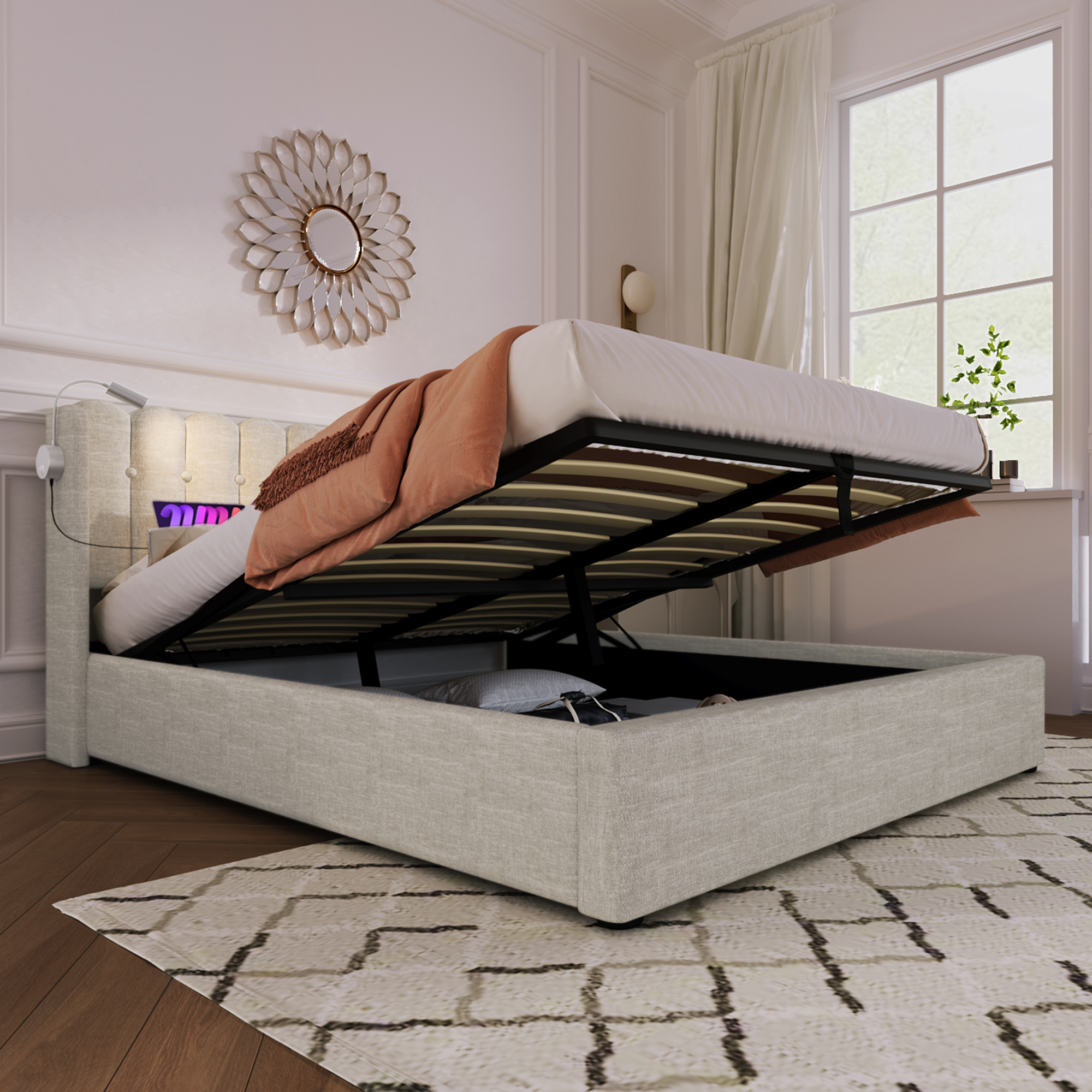 Polsterbett Doppelbett Leselicht mit Ladefunktion 