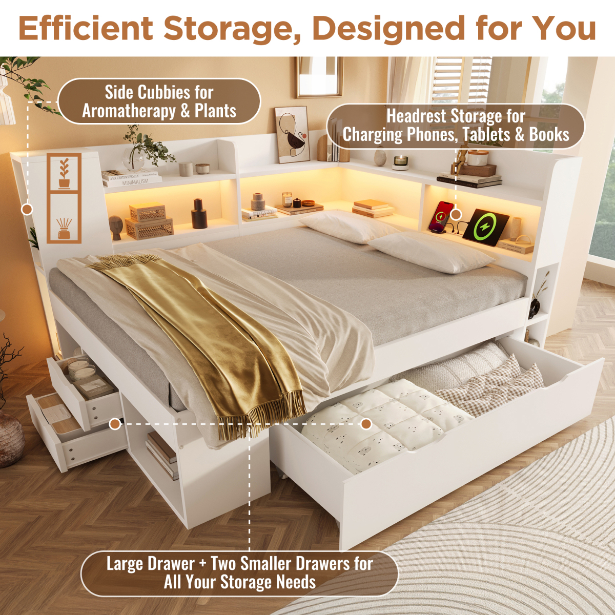 Rangement XXL lit double blanc
