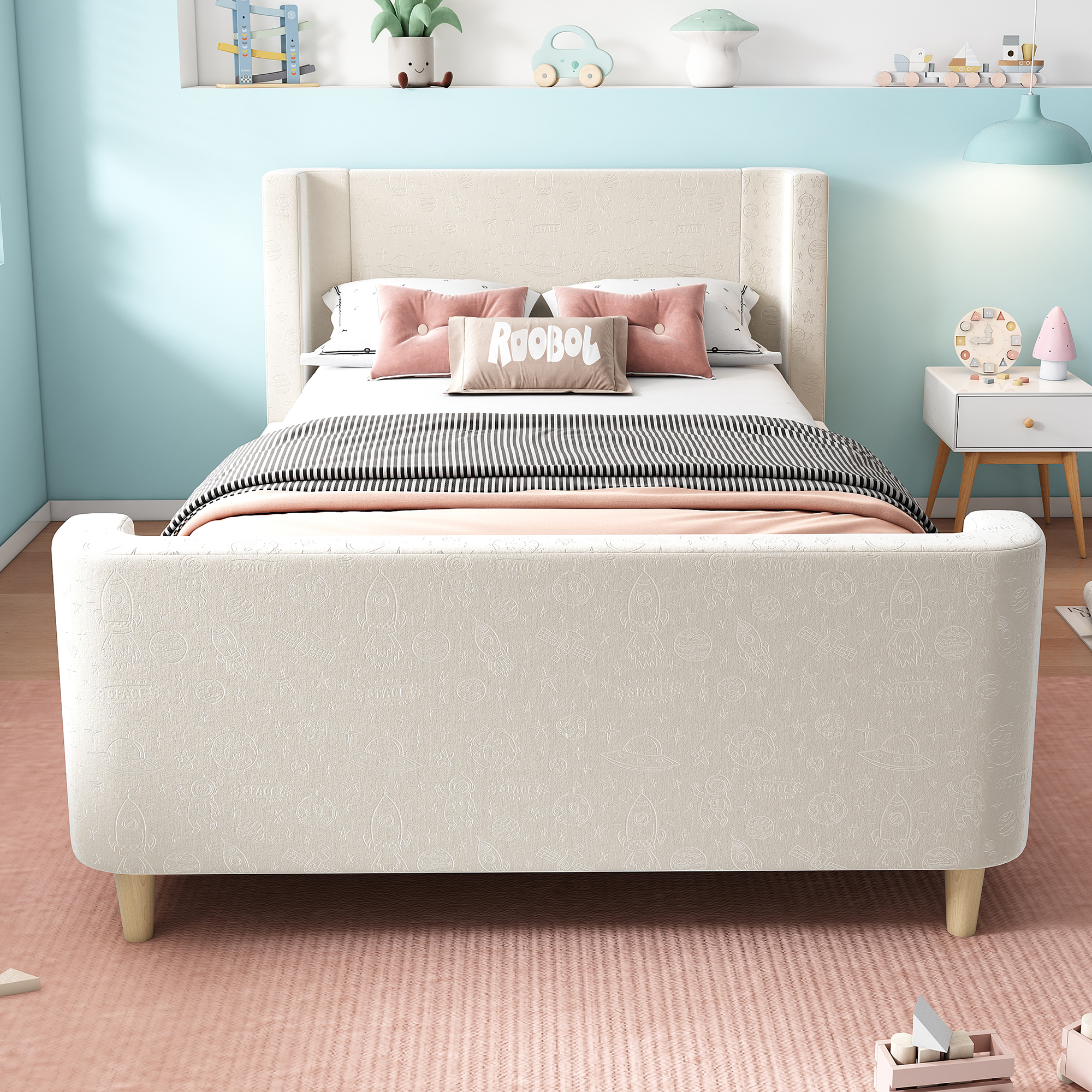 Lit enfant, 90 x 200 cm, velours, beige - vue 6