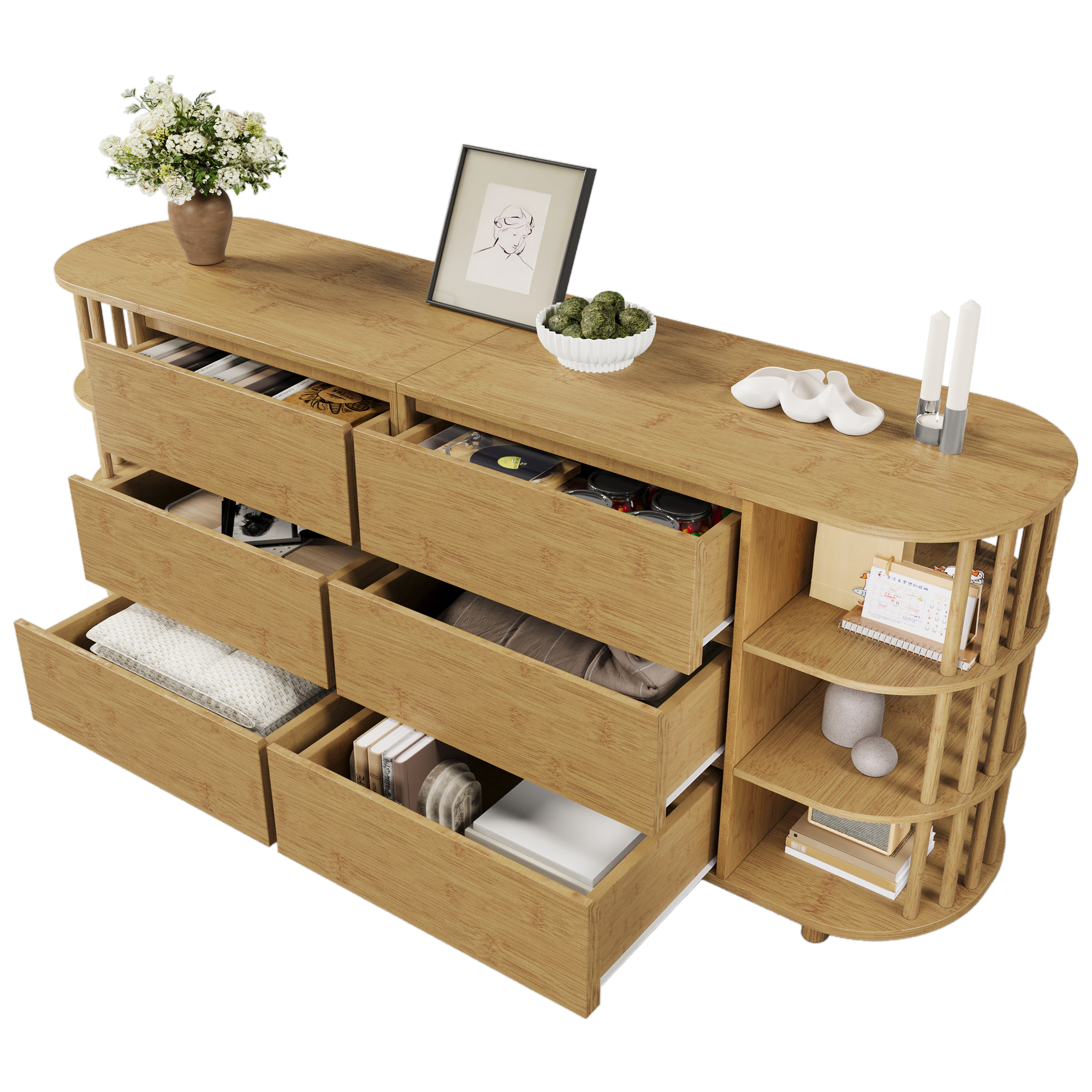 Meuble de rangement, hauteur réglable, avec tiroirs, 160 x 40 x 75 cm, MDF, chêne - vue 2