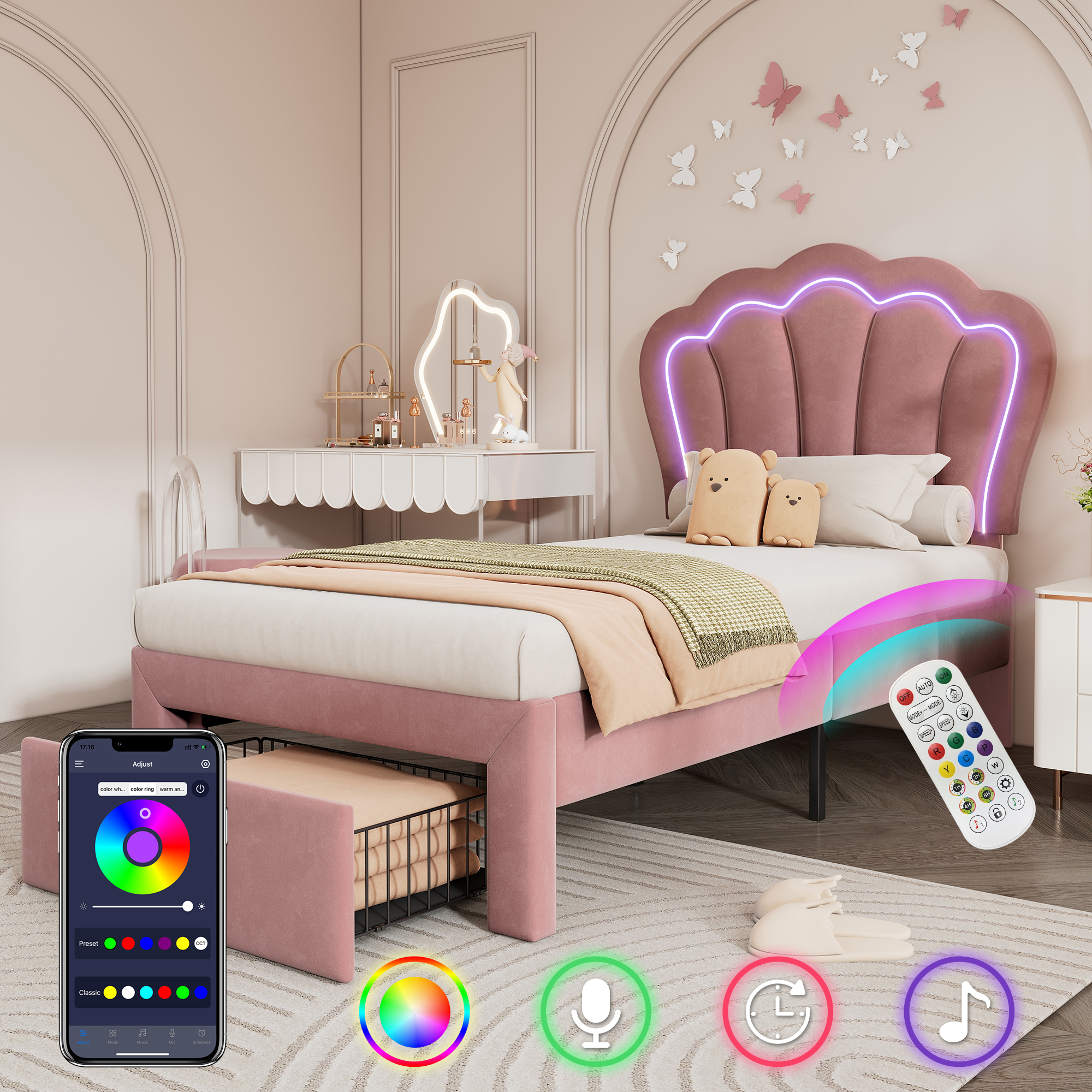 tête‑de‑lit réglable en hauteur sur 20 cm, compatible avec matelas d’épaisseurs différentes