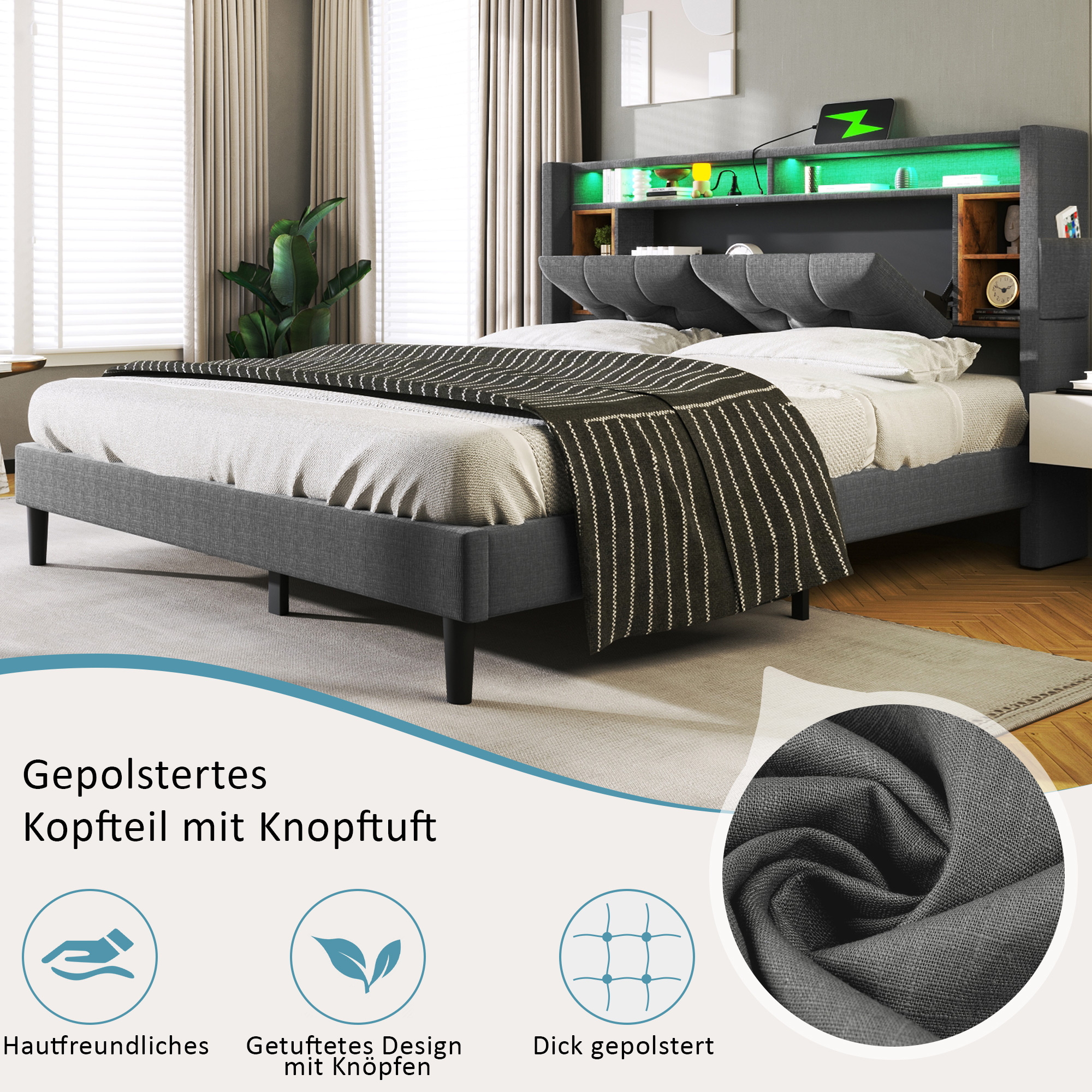 (=067980AAG)Polsterbett Doppelbett Stauraum-Kopfte