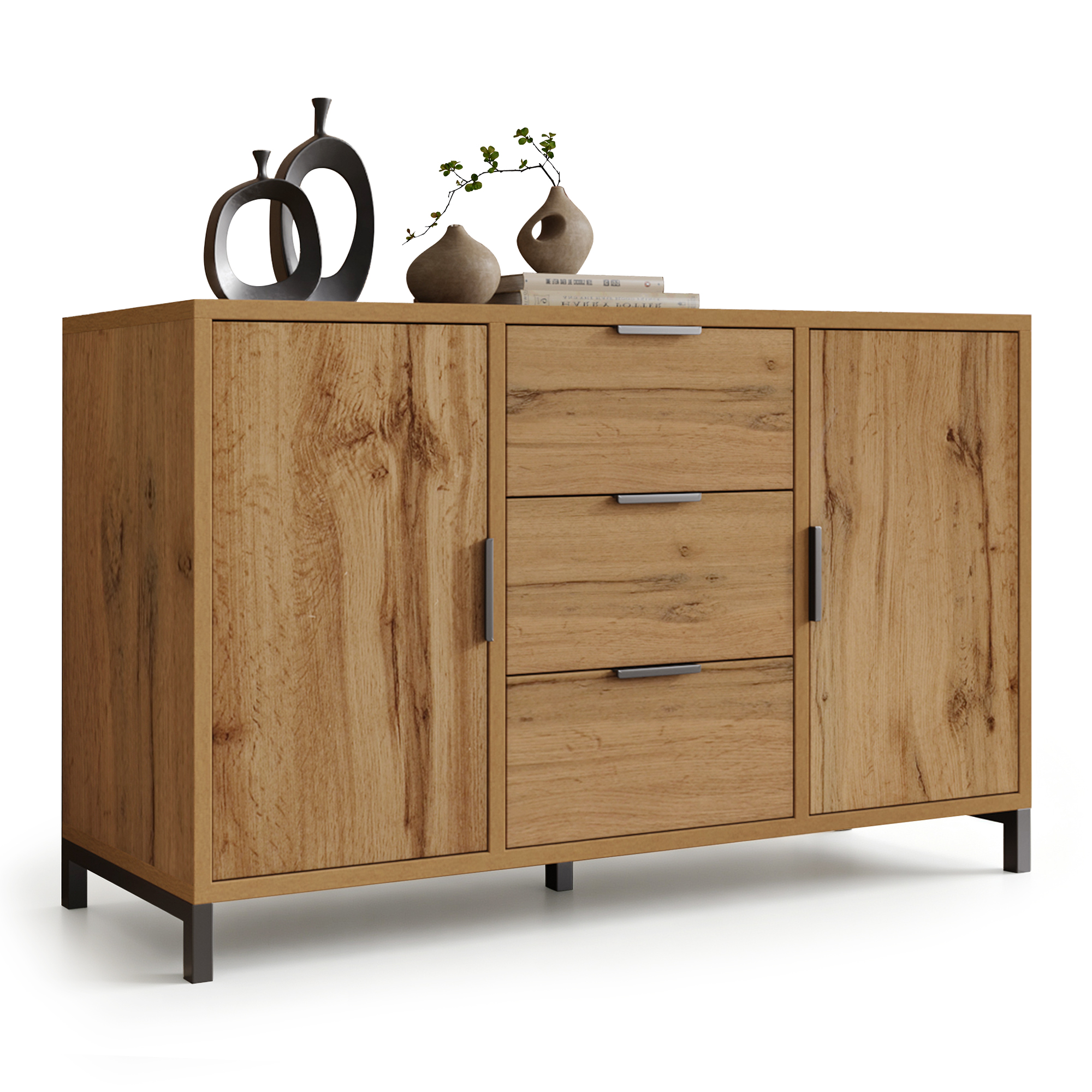 Commode, avec tiroirs, 120 x 40 x 76 cm, panneaux de particules, chêne - vue 5