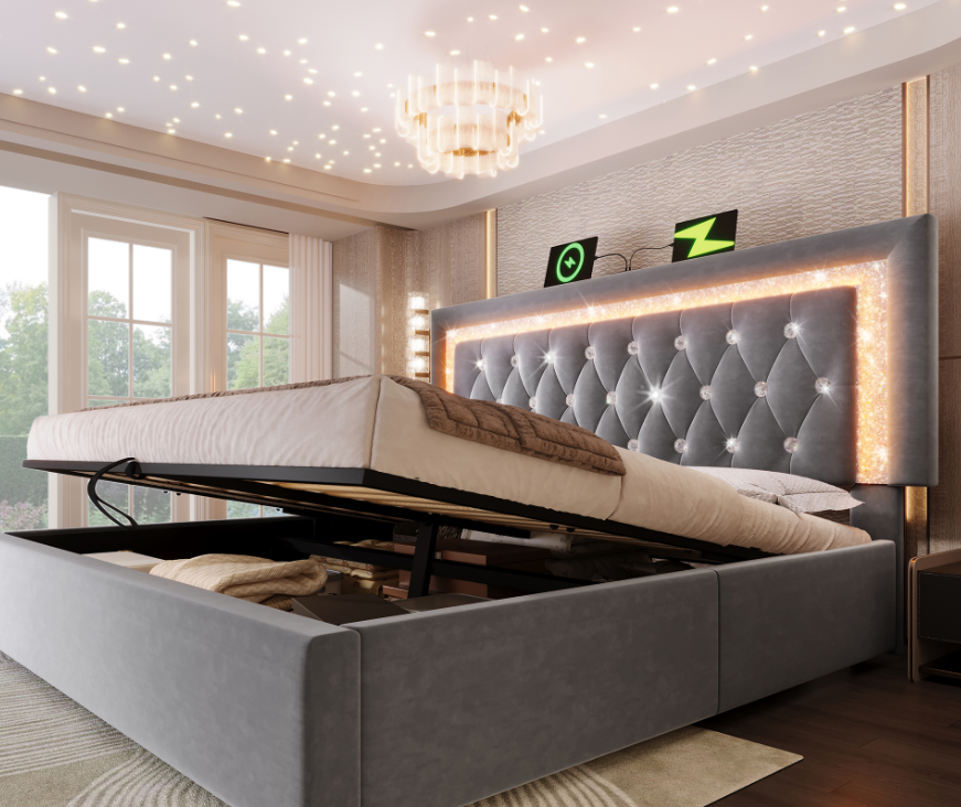 Polsterbett 160x200 cm Samt Doppelbett mit LED-Dia