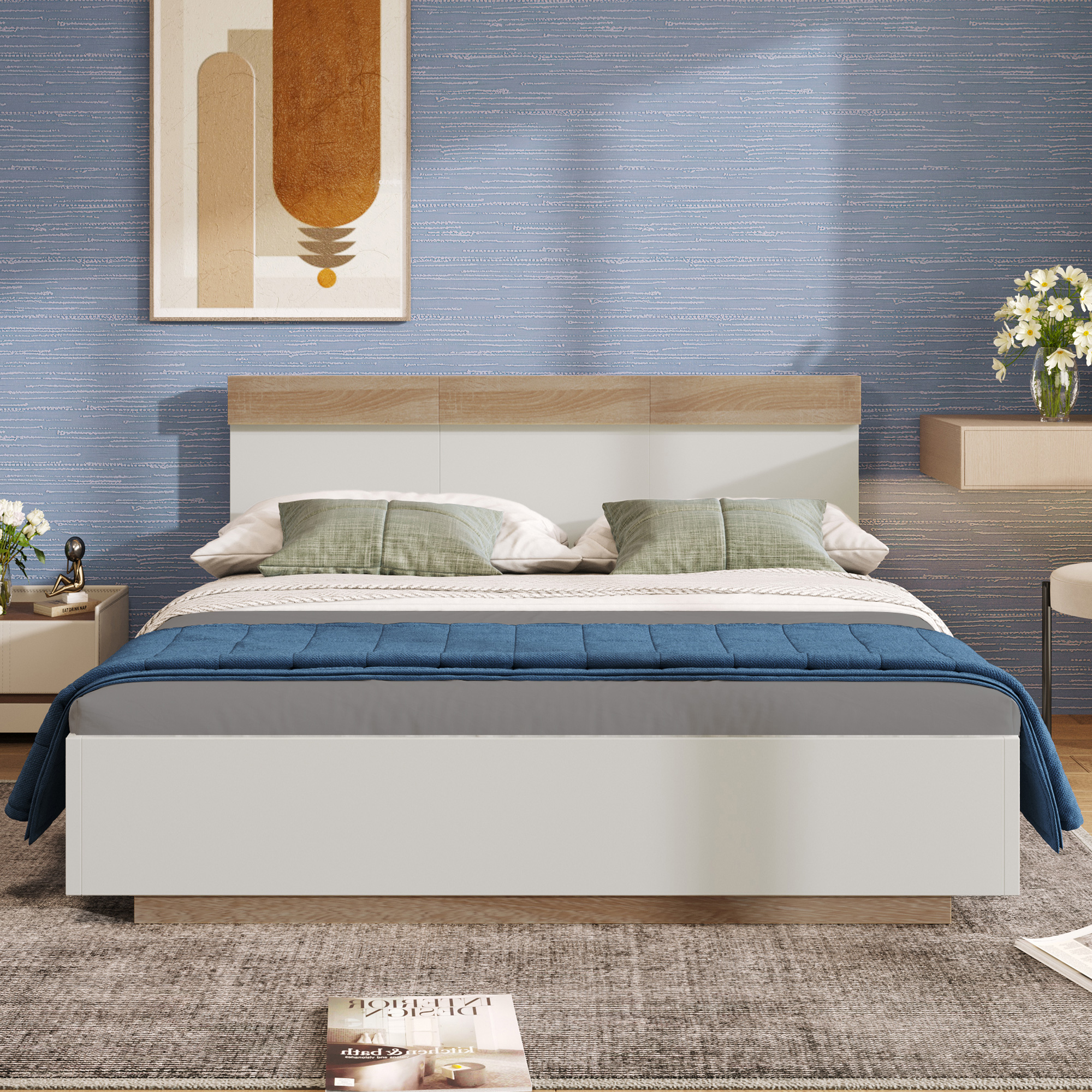 Doppelbett Holzbett Schwebebett mit Kopfteil aus B