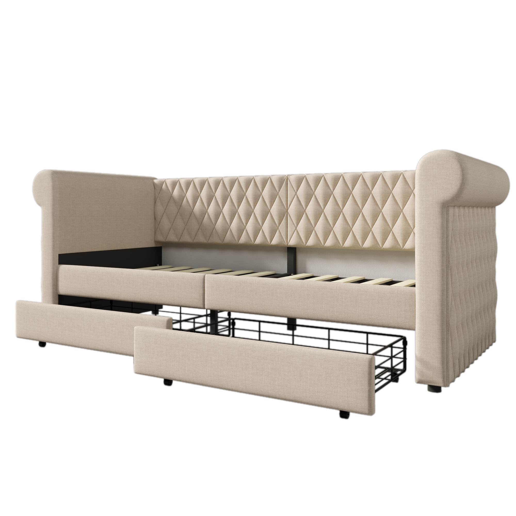 Lit gigogne 90 x 200 cm avec LED, lin, Beige - dimensions et détails