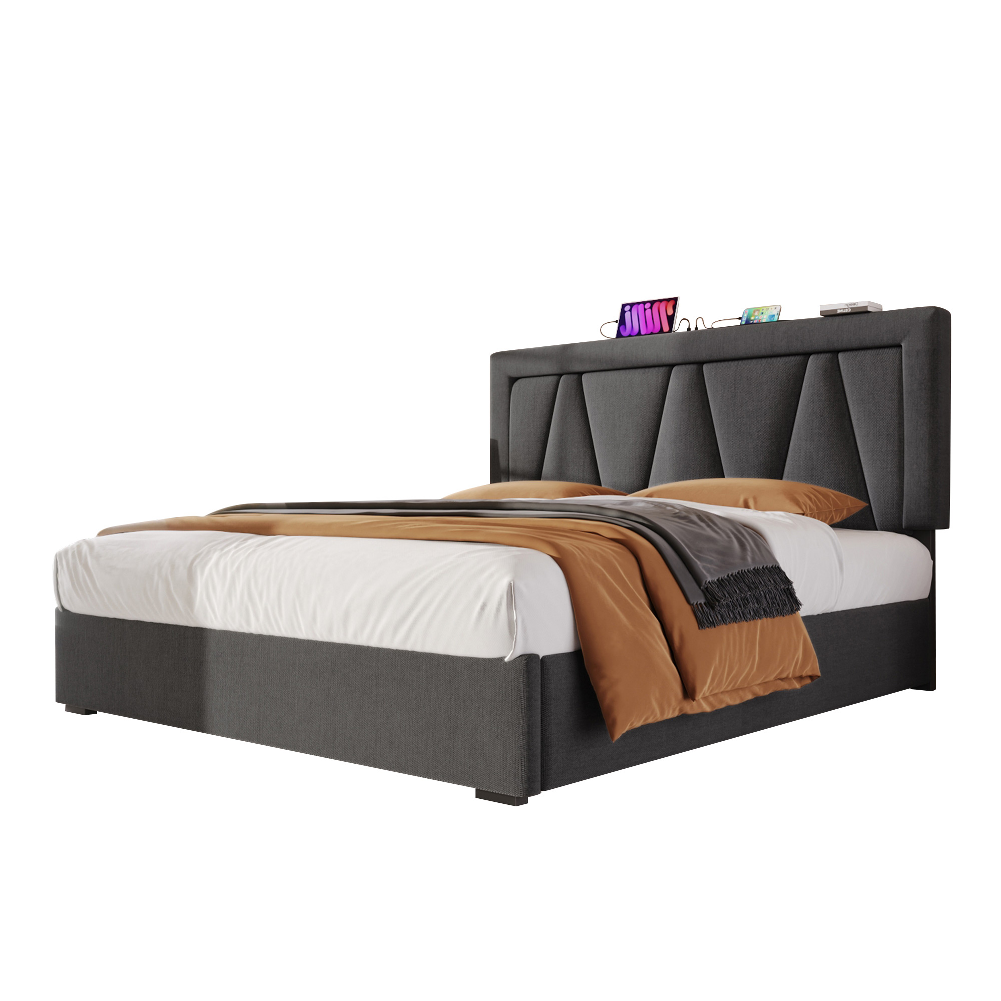Polsterbett LED Doppelbett mit USB Typ C Ladefunkt