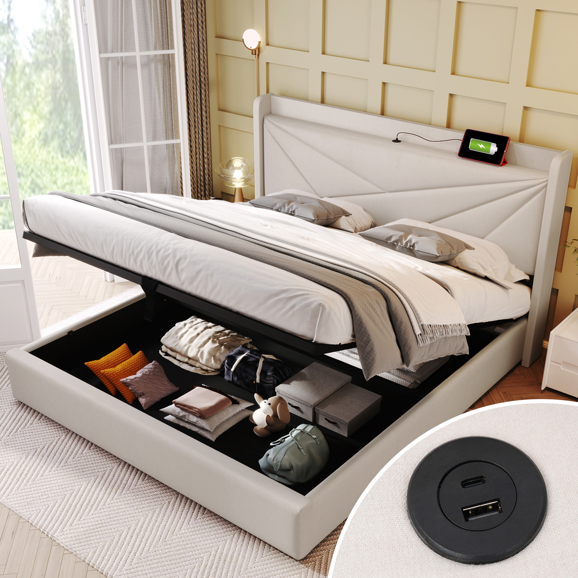 Polsterbett Doppelbett Stauraum Bettkasten mit USB