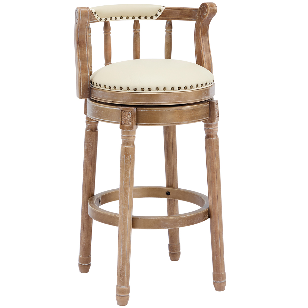 Tabouret de bar, 1 pièce, rotation à 360°, 54,8 x 54,8 x 96 cm, bois, blanc - vue 2