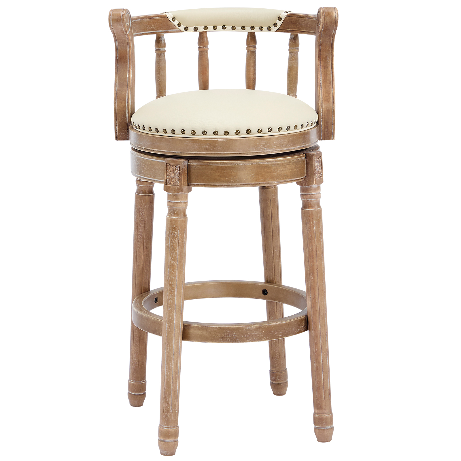 Tabouret de bar, 1 pièce, rotation à 360°, 54,8 x 54,8 x 96 cm, bois, blanc - vue 1