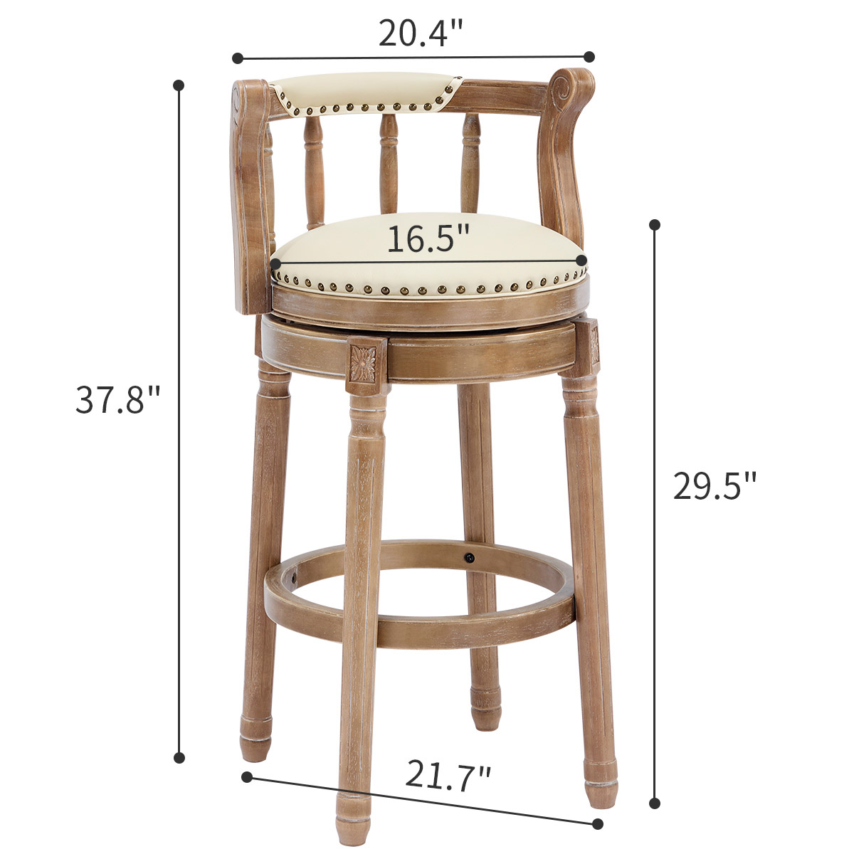 Tabouret de bar, 1 pièce, rotation à 360°, 54,8 x 54,8 x 96 cm, bois, blanc - vue 5