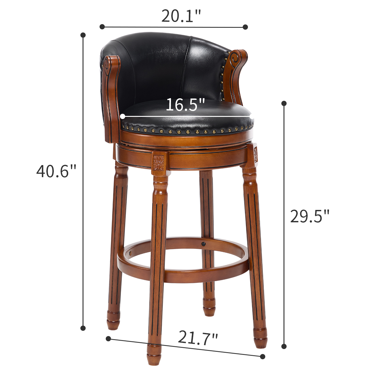 Tabouret de bar, 1 pièce, rotation à 360°, 54,8 x 54,8 x 96 cm, bois, noir - vue 4