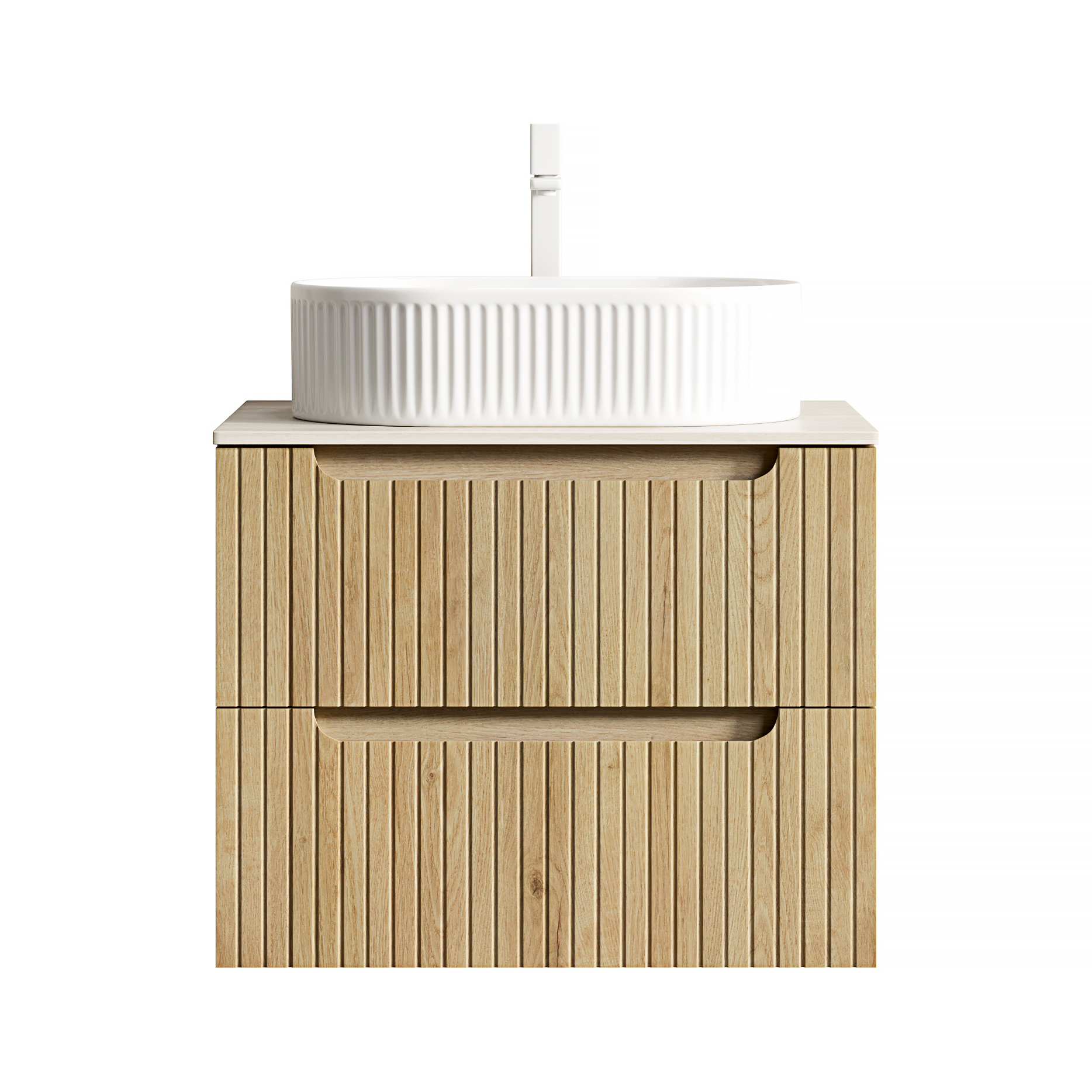 Meuble vasque de salle de bains, avec tiroirs, 60 x 46 x 62,2 cm, pierre frittée et contreplaqué, blanc - vue 7