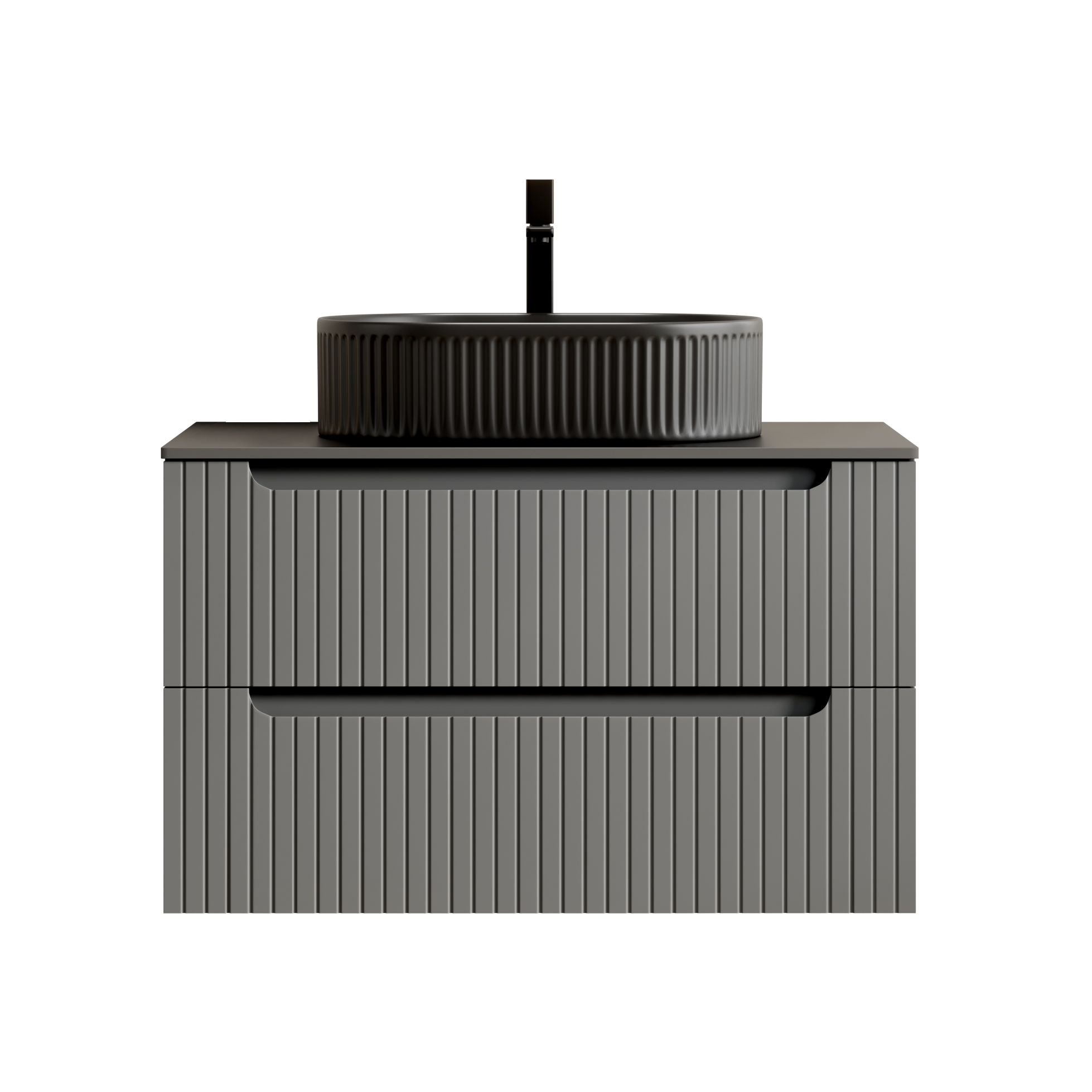 Meuble vasque de salle de bains, avec tiroirs, 80 x 46 x 62,2 cm, pierre frittée et contreplaqué, gris foncé - vue 7