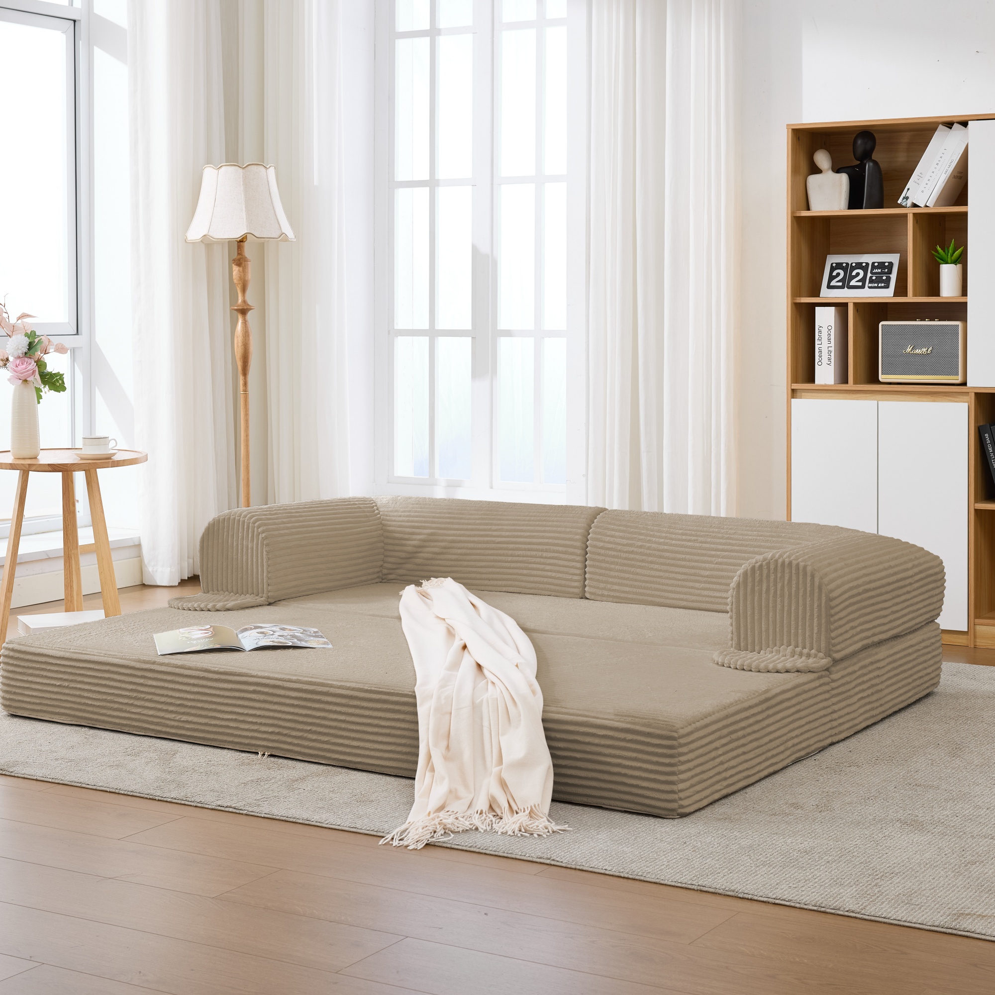 2-Sitzer Schlafsofa aus weichem Kordstoff, umwande