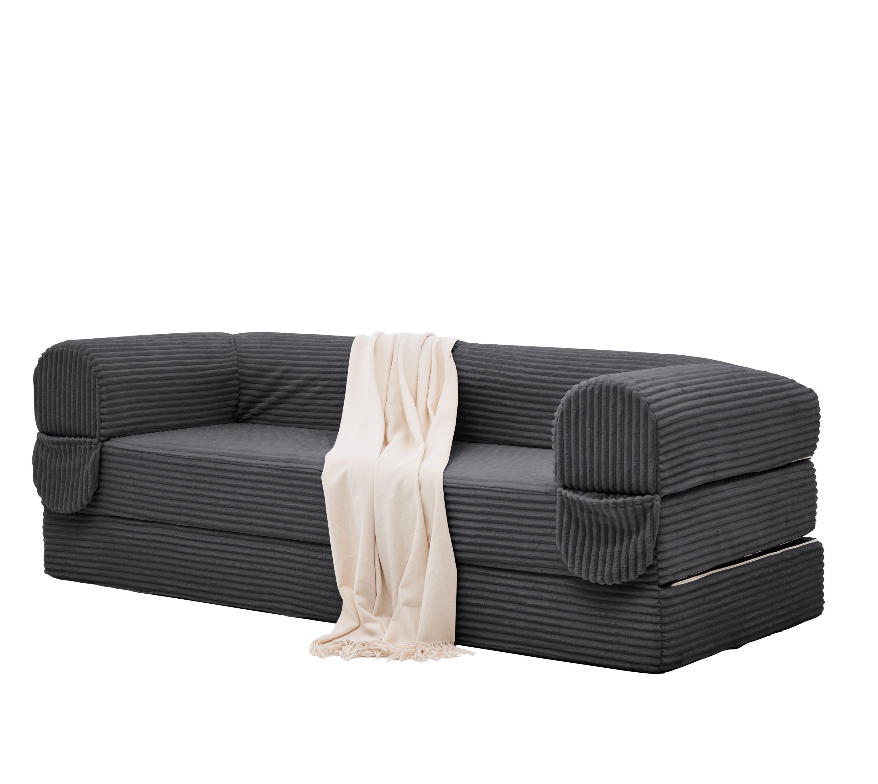 Canapé-lit 2 places convertible en lit double, velours côtelé à rayures épaisses, cadre stable, pour petit appartement et studio, parfait comme lit d'appoint, design moderne et confortable, usage quotidien - image 4