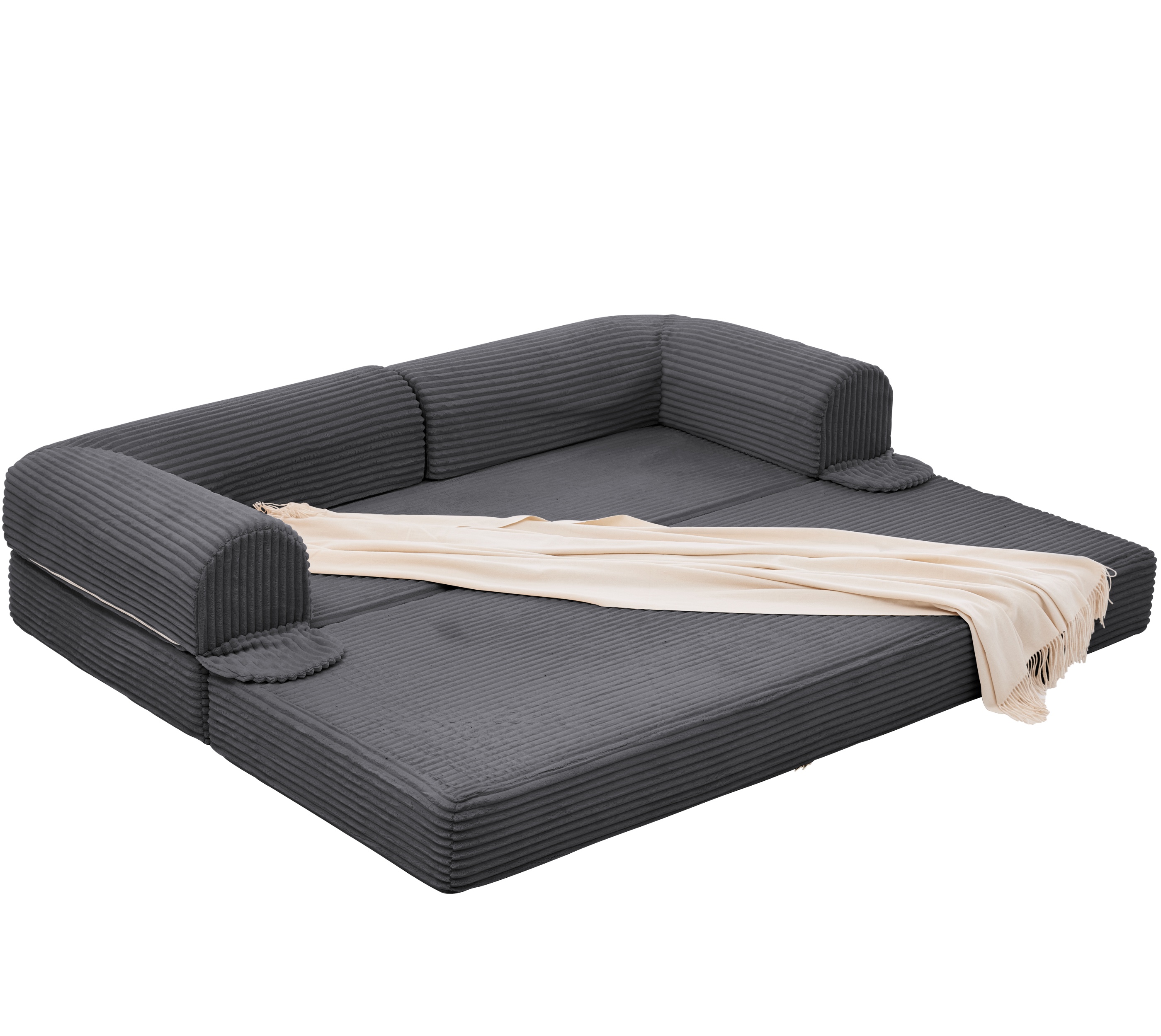Canapé-lit 2 places convertible en lit double, velours côtelé à rayures épaisses, cadre stable, pour petit appartement et studio, parfait comme lit d'appoint, design moderne et confortable, usage quotidien - image 9