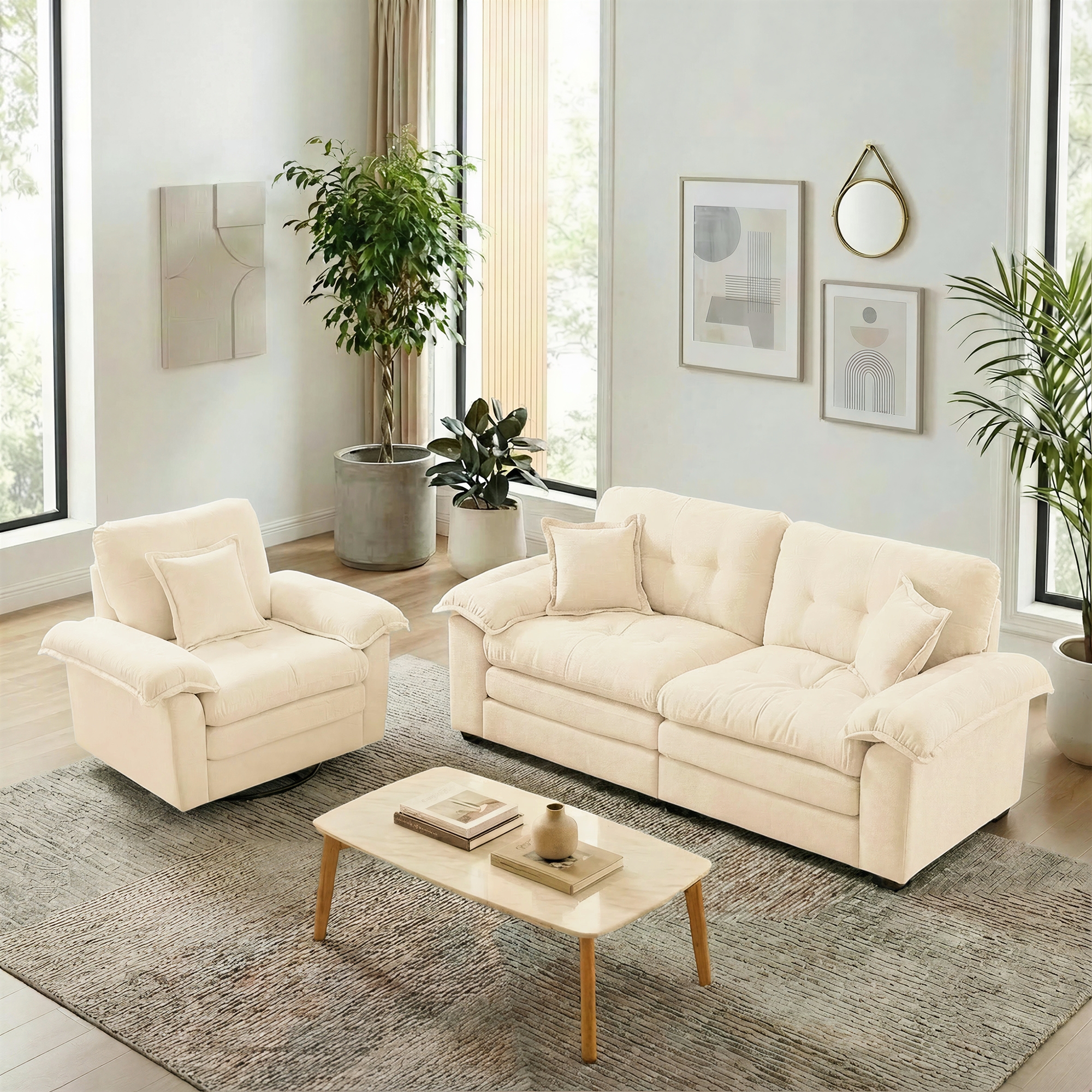 2-Teiliges Chenill-Sofaset: Einzelsofa + Loveseat 