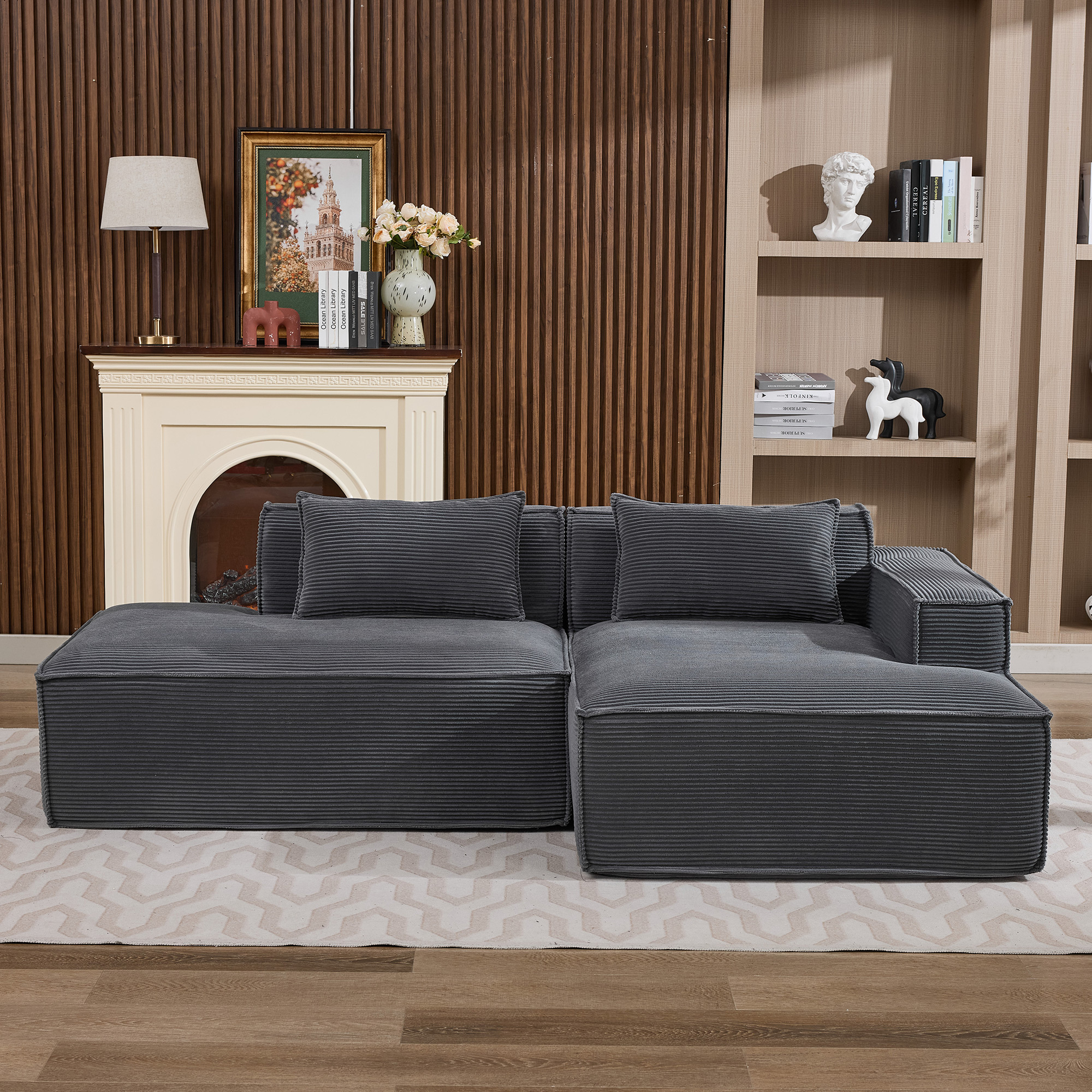 235 cm breites Economy-Textil-Sofa mit zwei Kissen