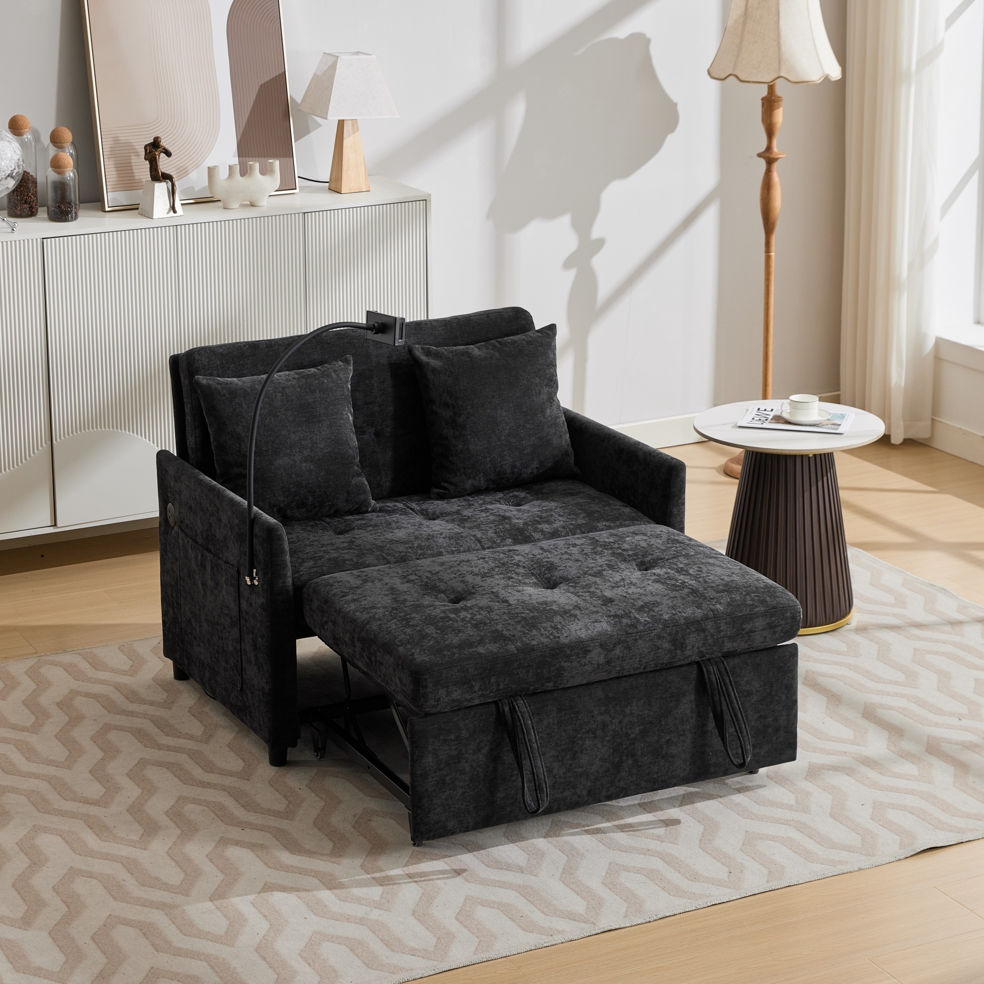 Canapé, pliable, 109 x 72 x 83,5 cm, tissu rembourré et tissu, noir - vue 5