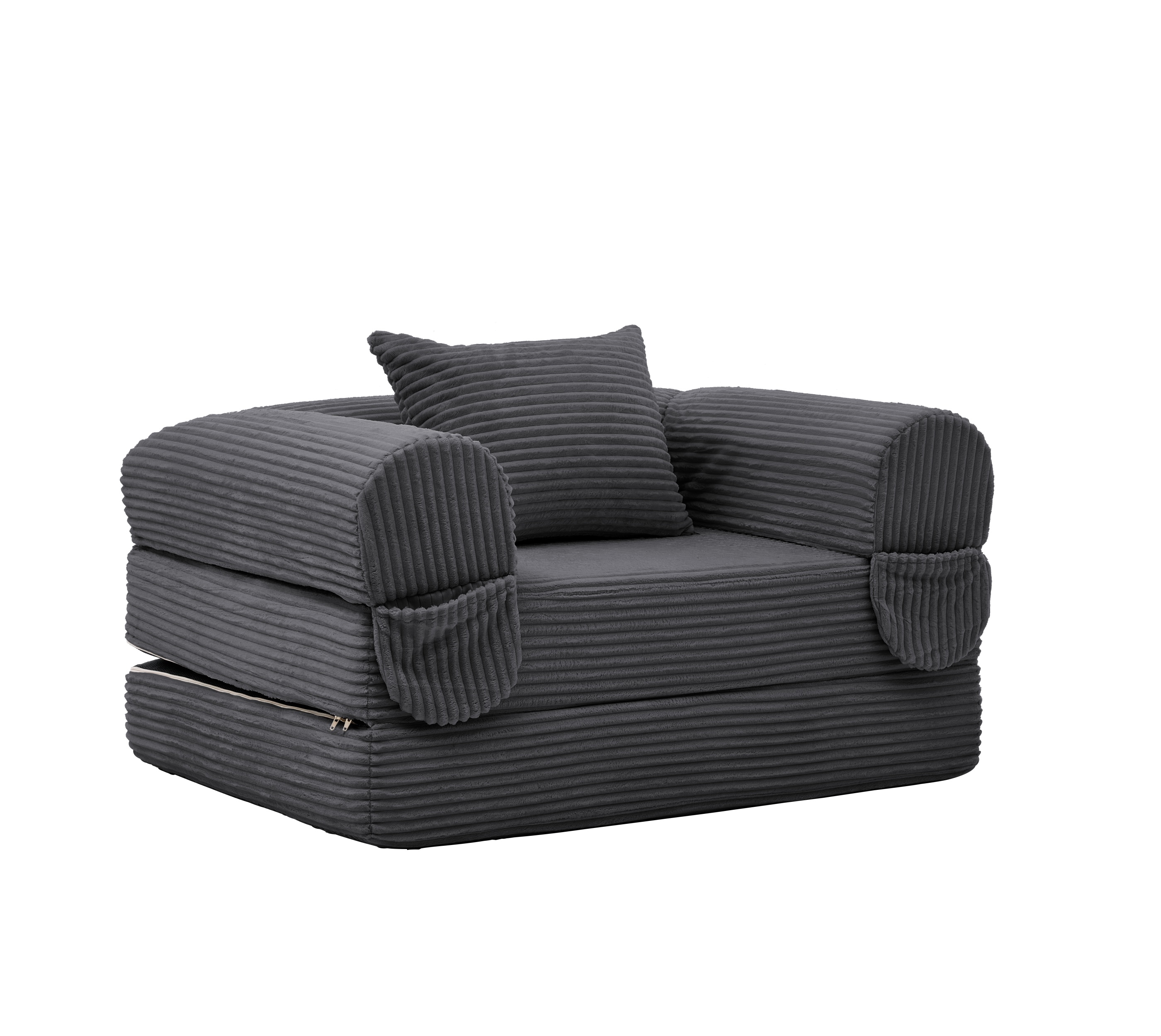 Canapé-lit individuel en cord convertible gris - vue 4