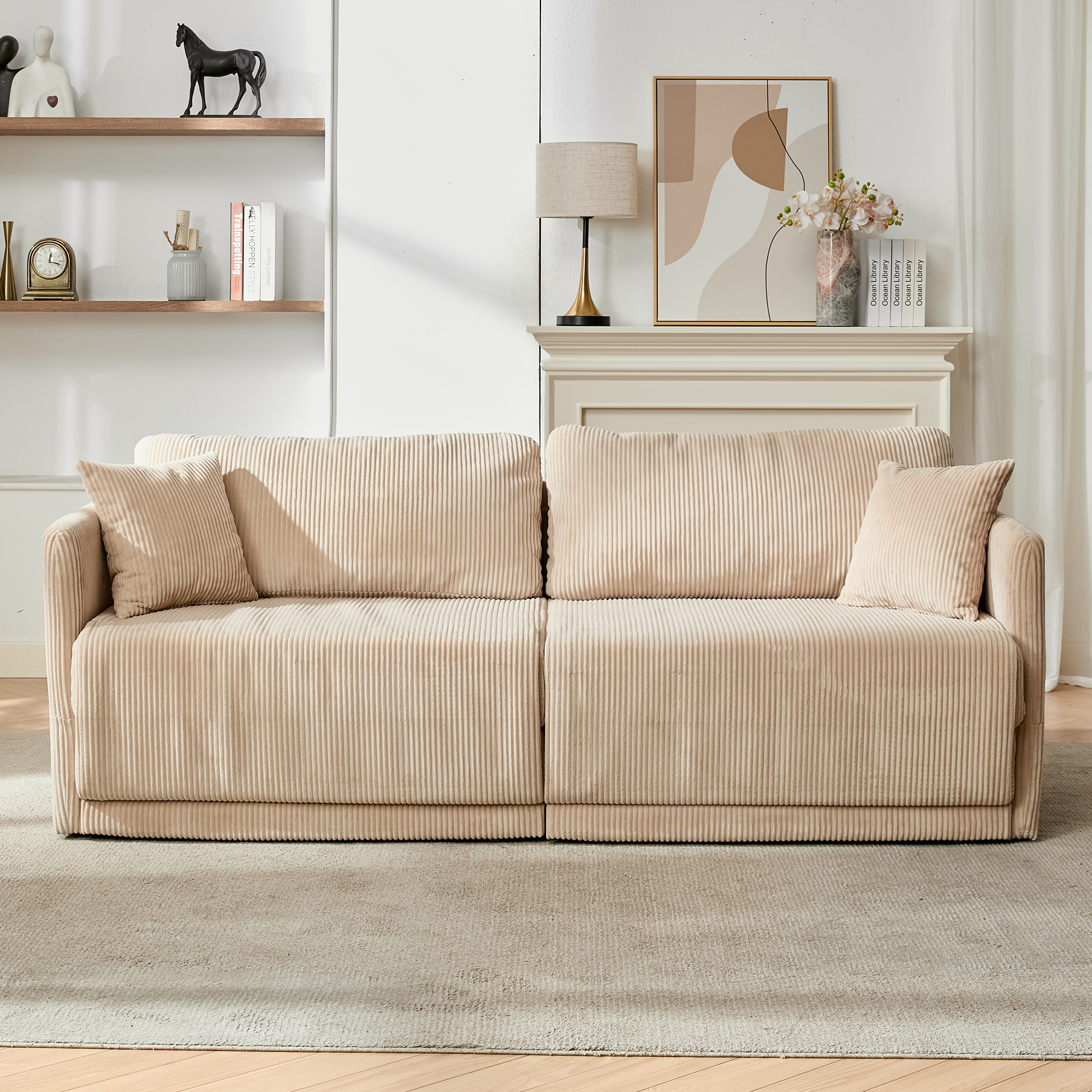 Canapé-lit convertible minimaliste beige 182x88x84 cm - vue 4
