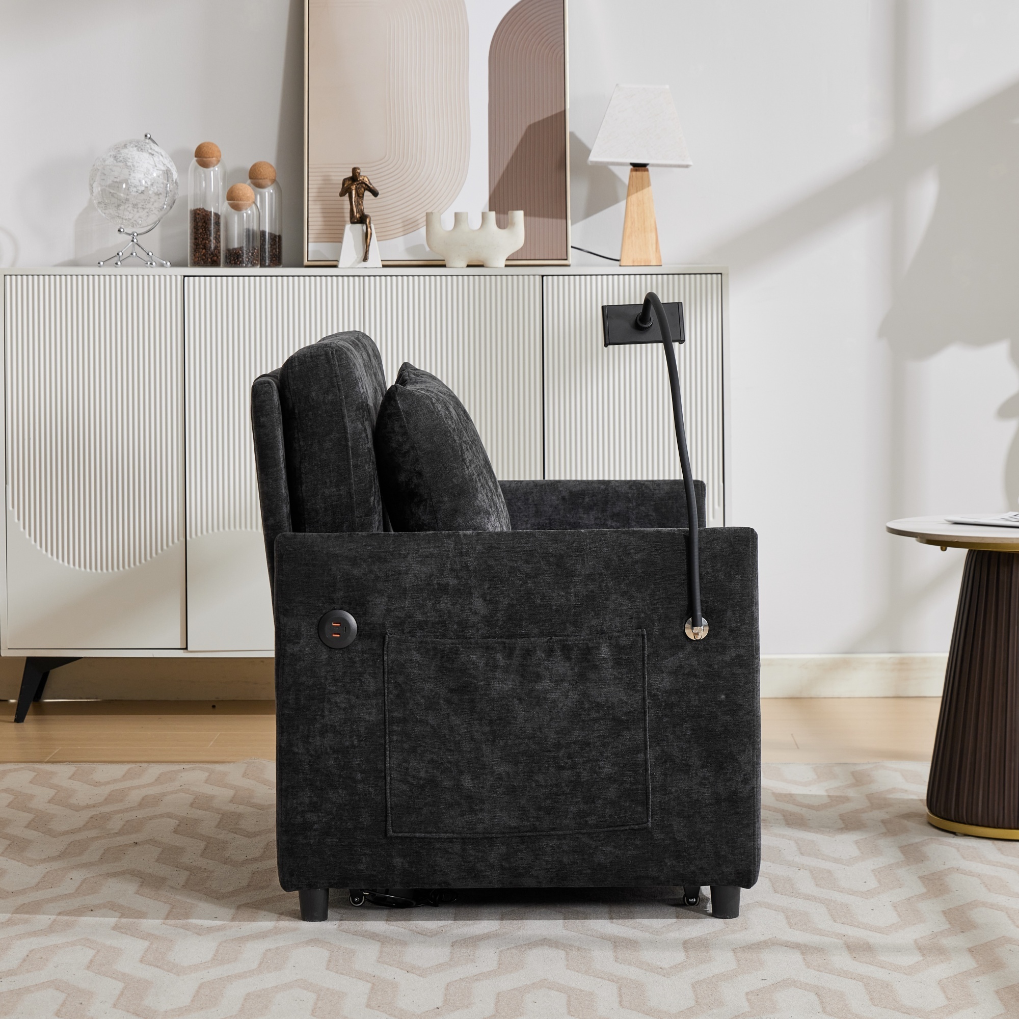 Canapé, pliable, 109 x 72 x 83,5 cm, tissu rembourré et tissu, noir - vue 4