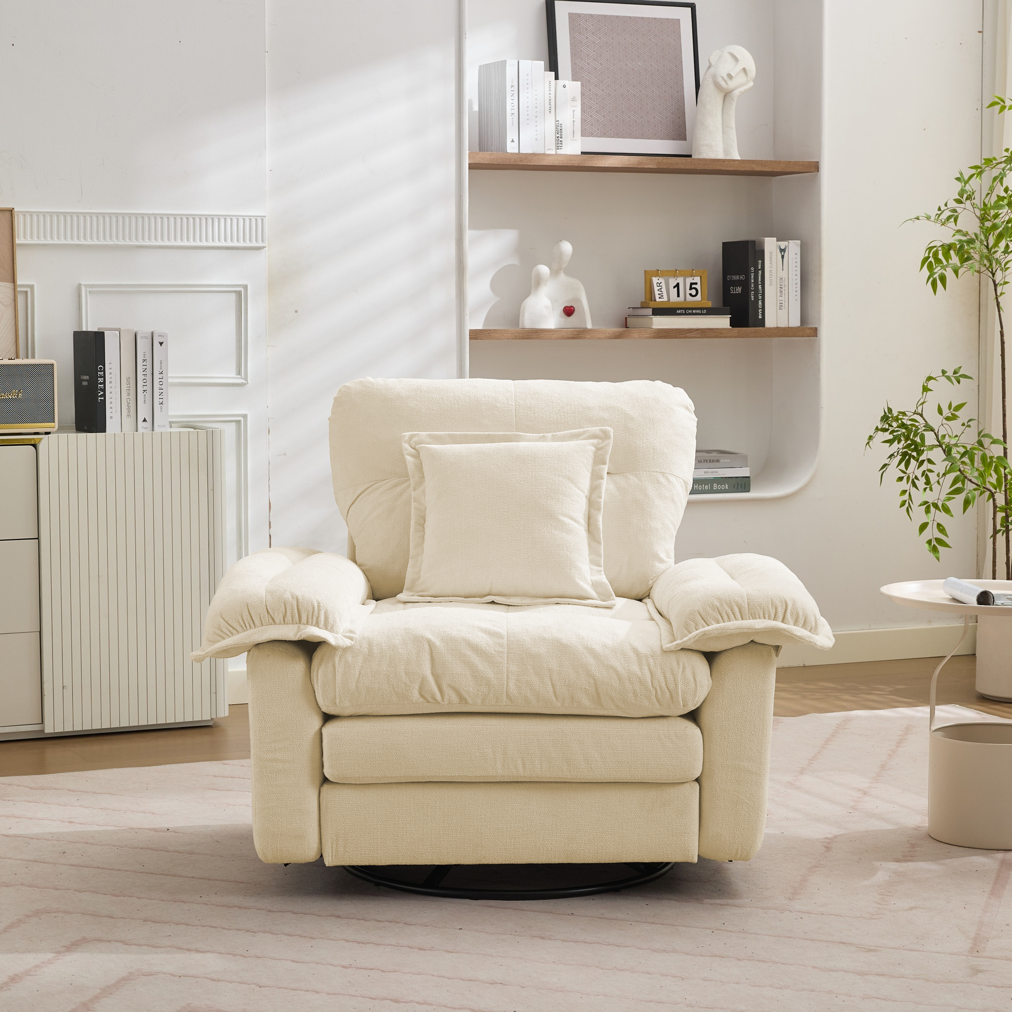 Fauteuil rotatif 360° en chenille beige oversize - vue 2