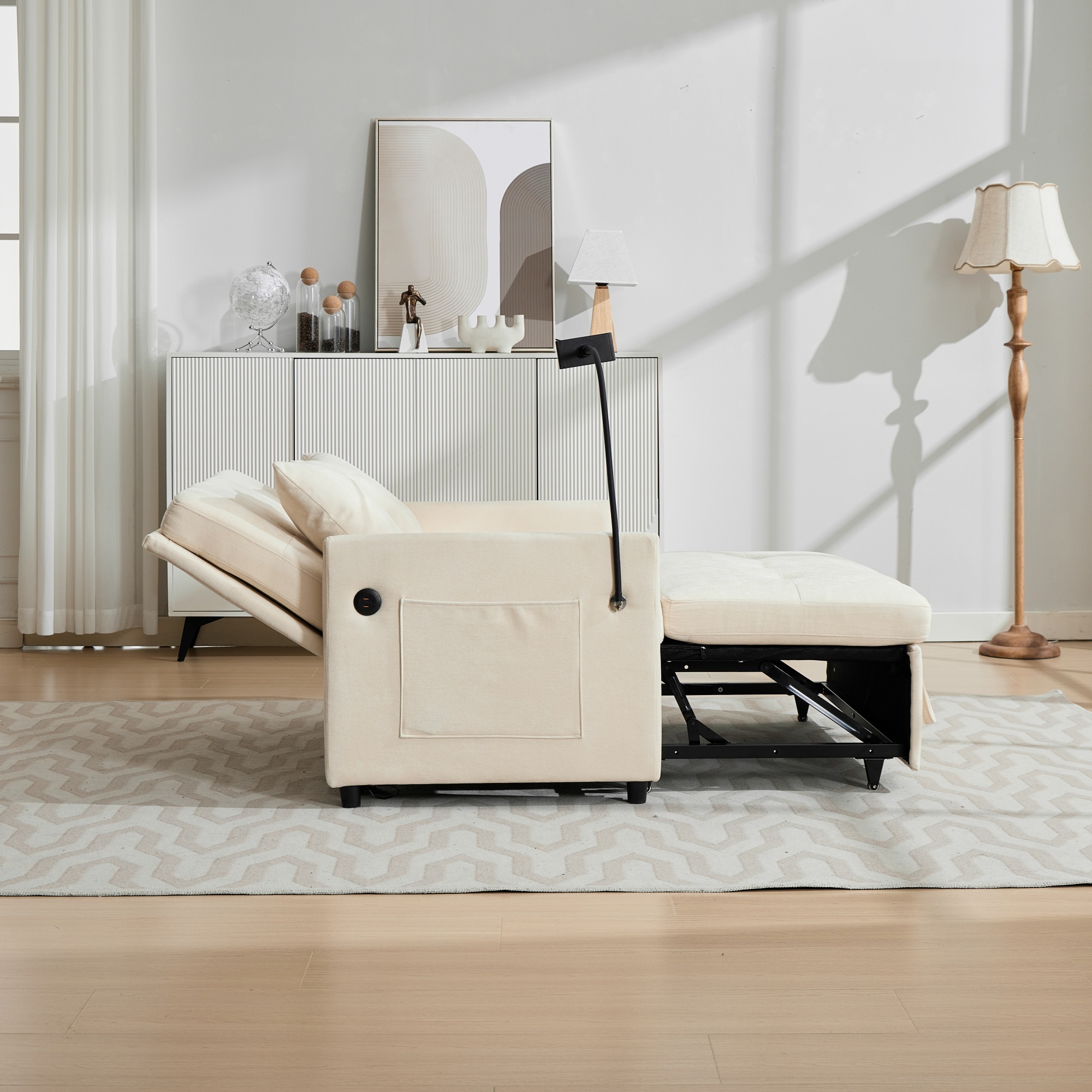 Fauteuil convertible en lin brossé avec port USB e - image 3
