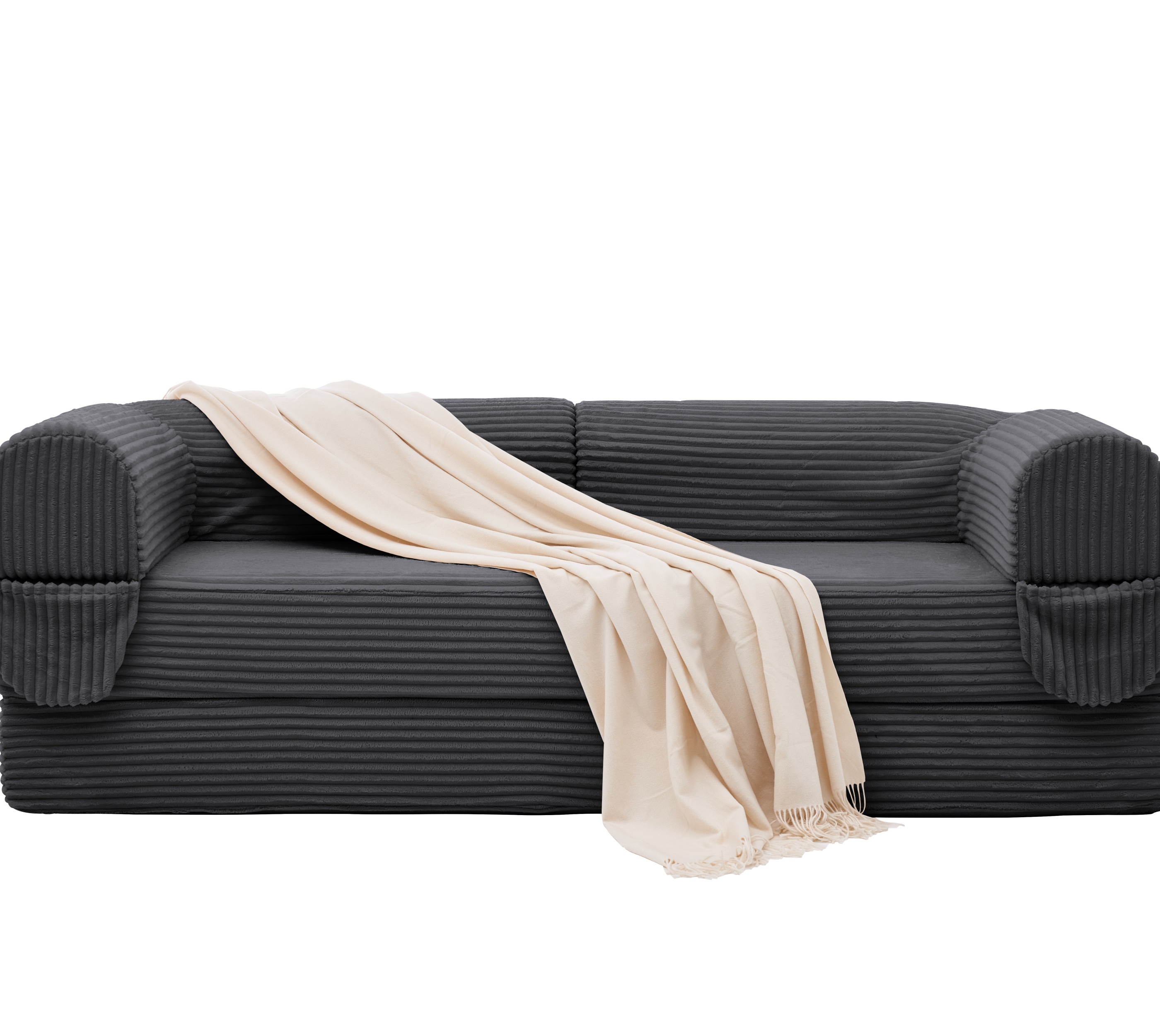 Canapé-lit 2 places convertible en lit double, velours côtelé à rayures épaisses, cadre stable, pour petit appartement et studio, parfait comme lit d'appoint, design moderne et confortable, usage quotidien - image 2