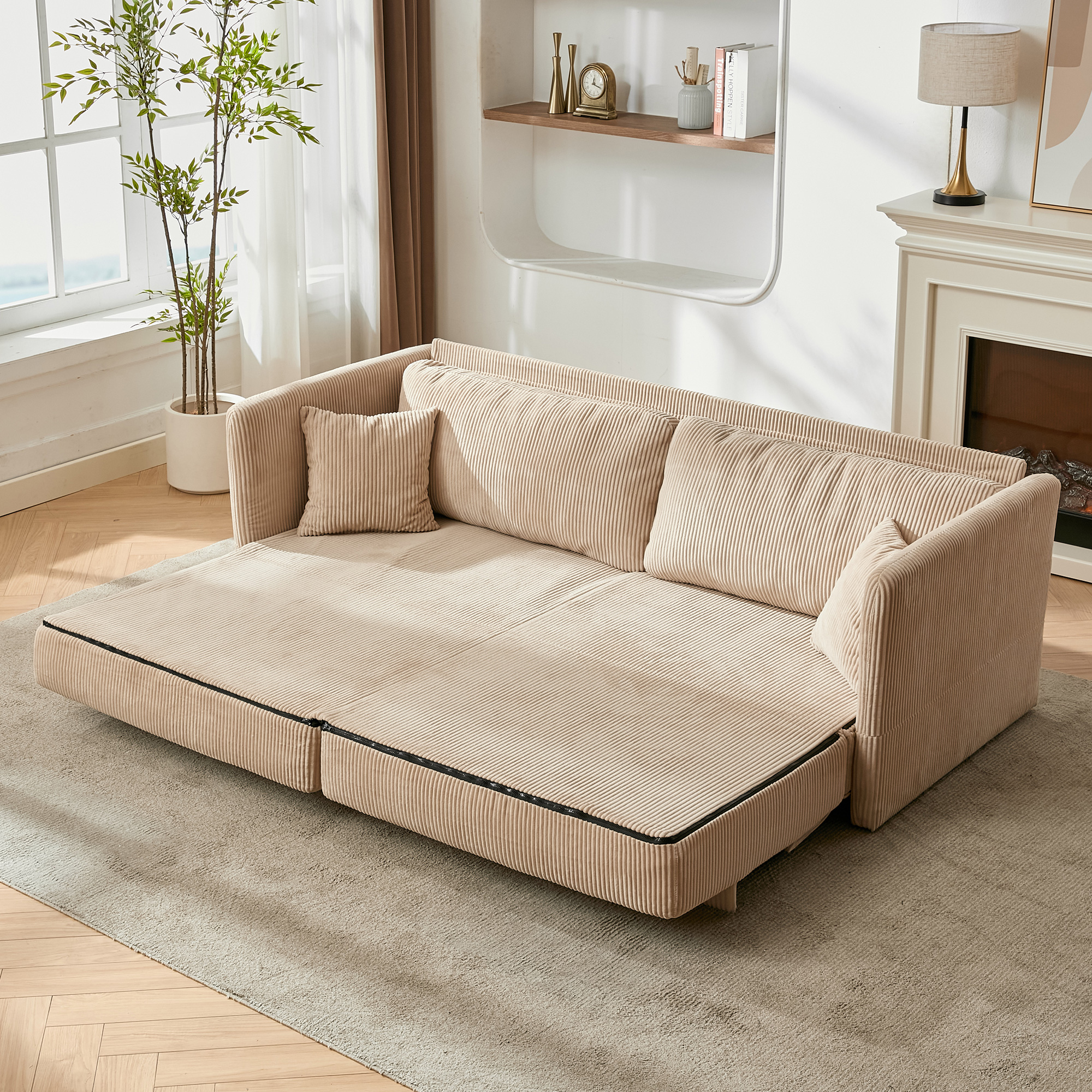 Canapé-lit 2 places convertible 182x88x84 cm en tissu rembourré Beige - vue principale 1