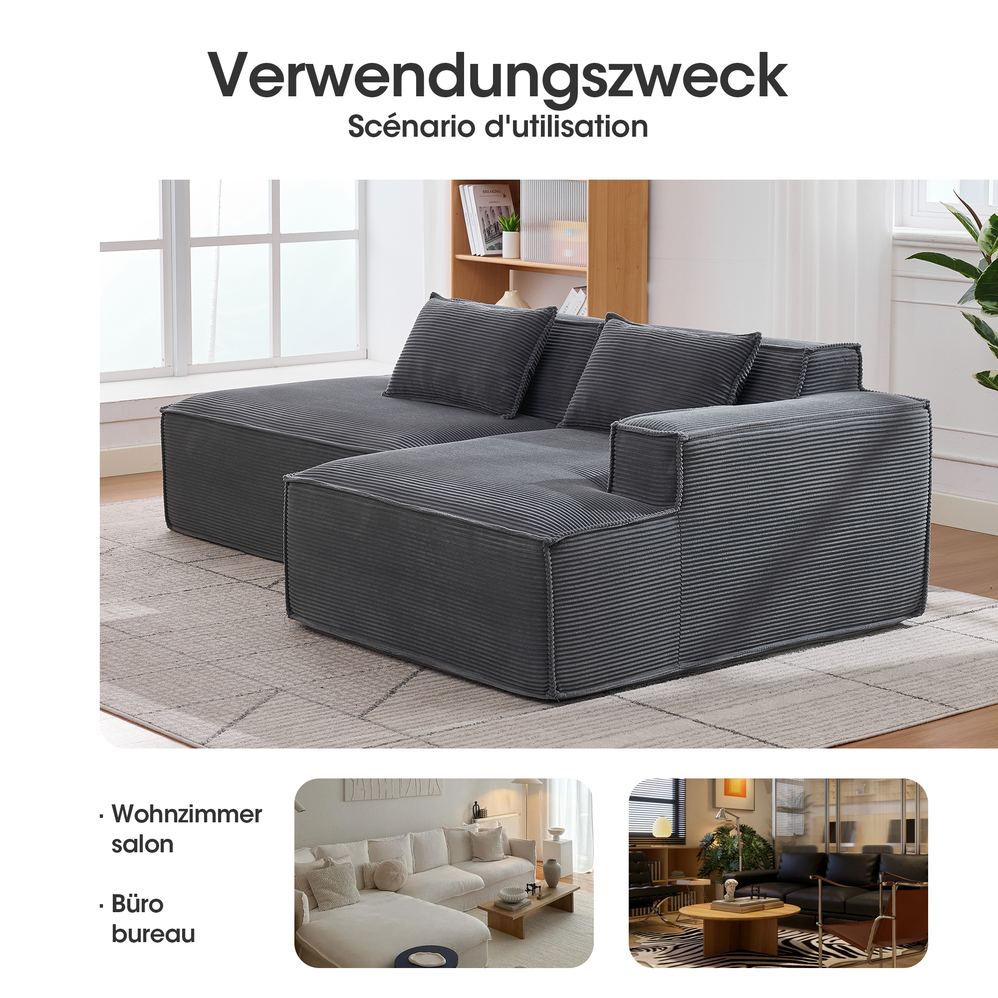 235 cm breites Economy-Textil-Sofa mit zwei Kissen