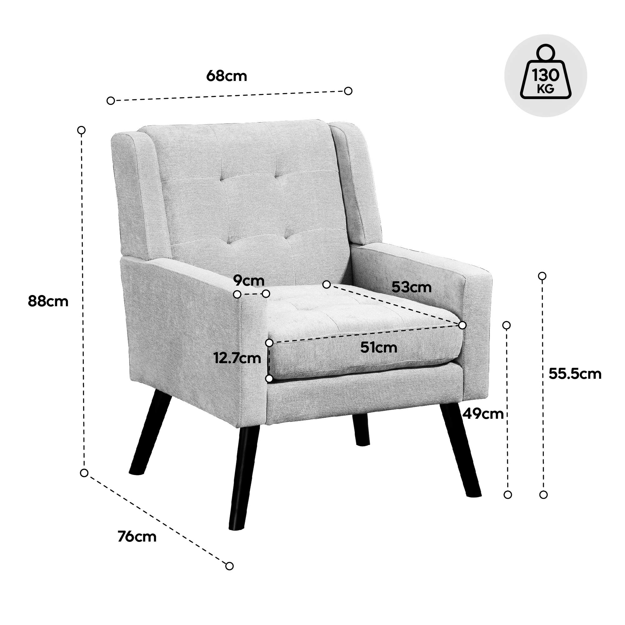 Dimensions du fauteuil d'appoint