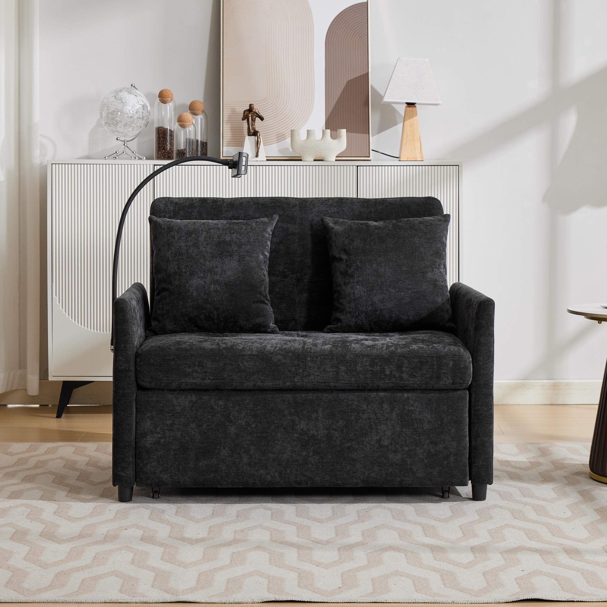 Canapé, pliable, 109 x 72 x 83,5 cm, tissu rembourré et tissu, noir - vue 2