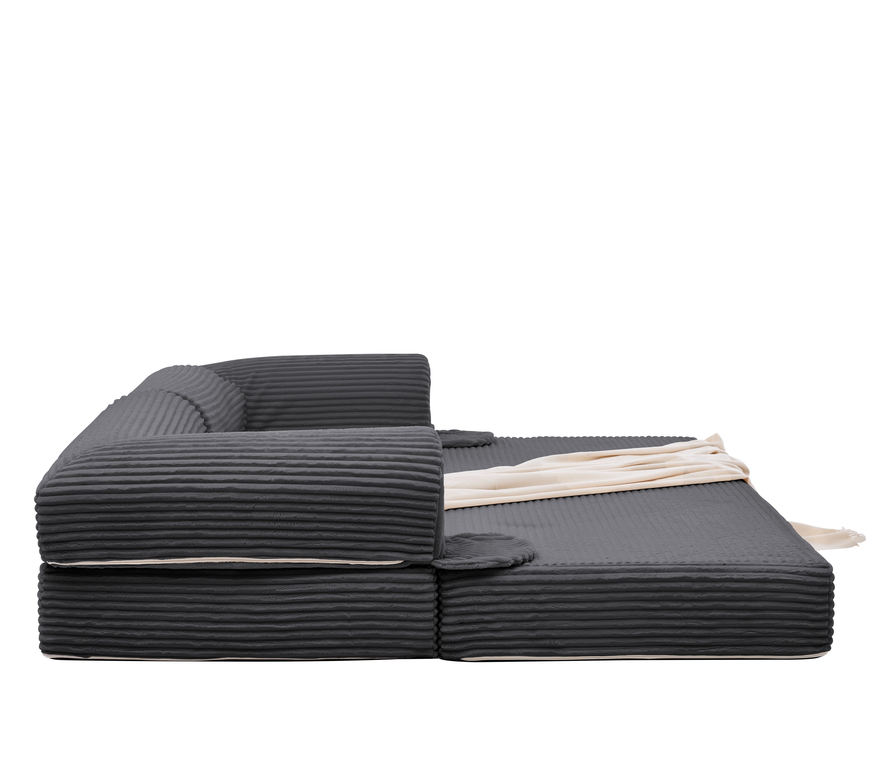 Canapé-lit 2 places convertible en lit double, velours côtelé à rayures épaisses, cadre stable, pour petit appartement et studio, parfait comme lit d'appoint, design moderne et confortable, usage quotidien - image 7