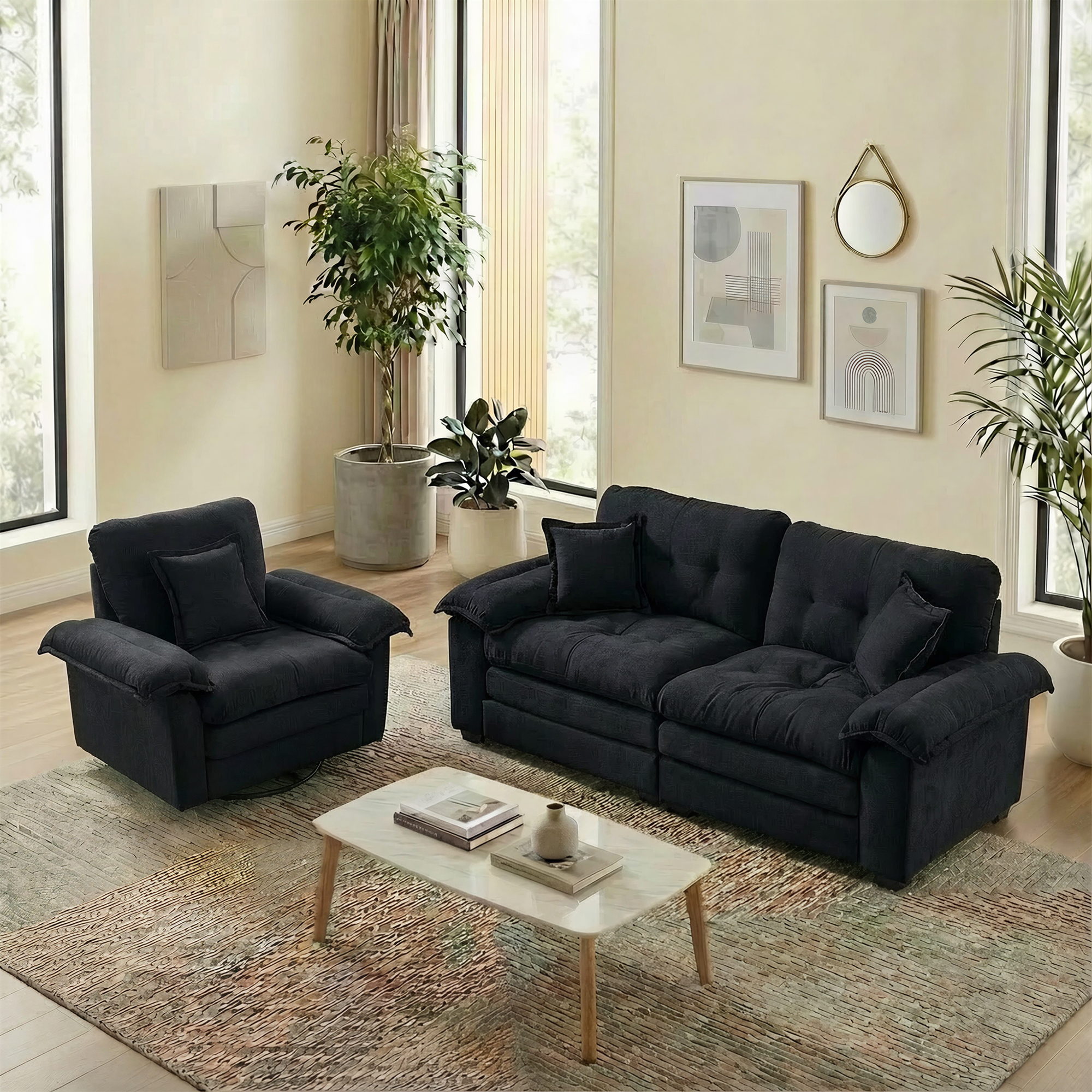 2-Teiliges Chenill-Sofaset: Einzelsofa + Loveseat 