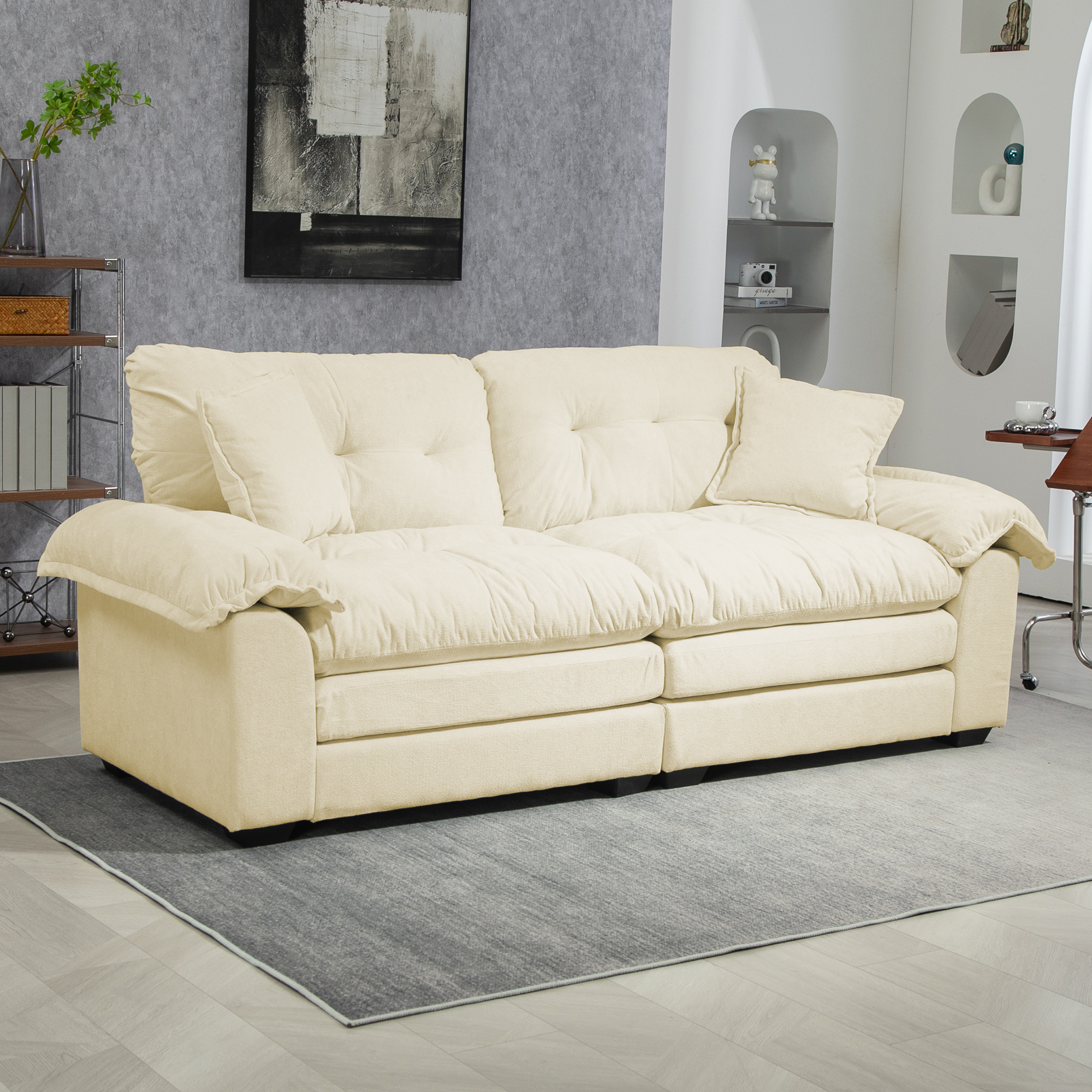 213 cm Chenille-Tiefeinzelsofa mit Doppelschichtki