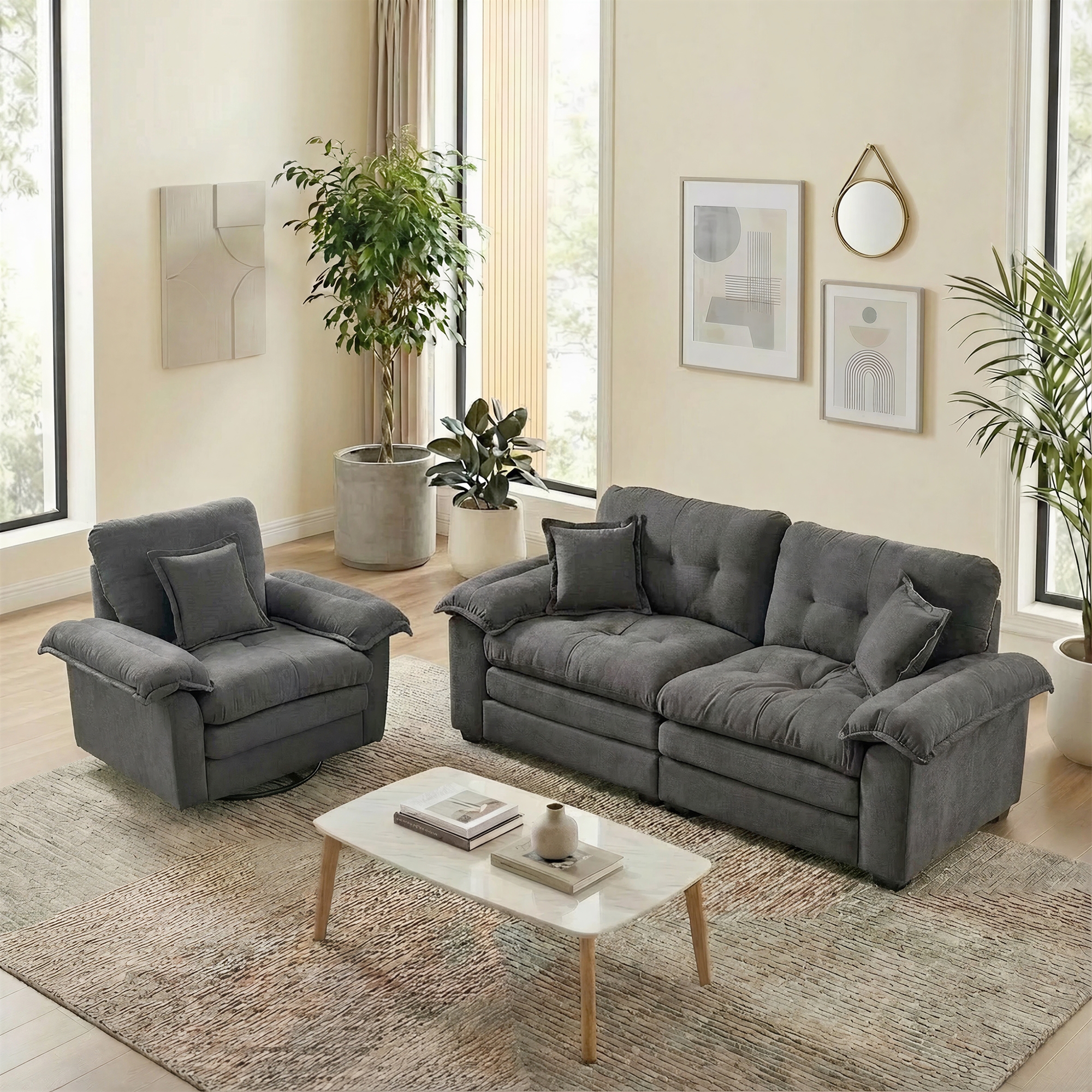 2-Teiliges Chenill-Sofaset: Einzelsofa + Loveseat 