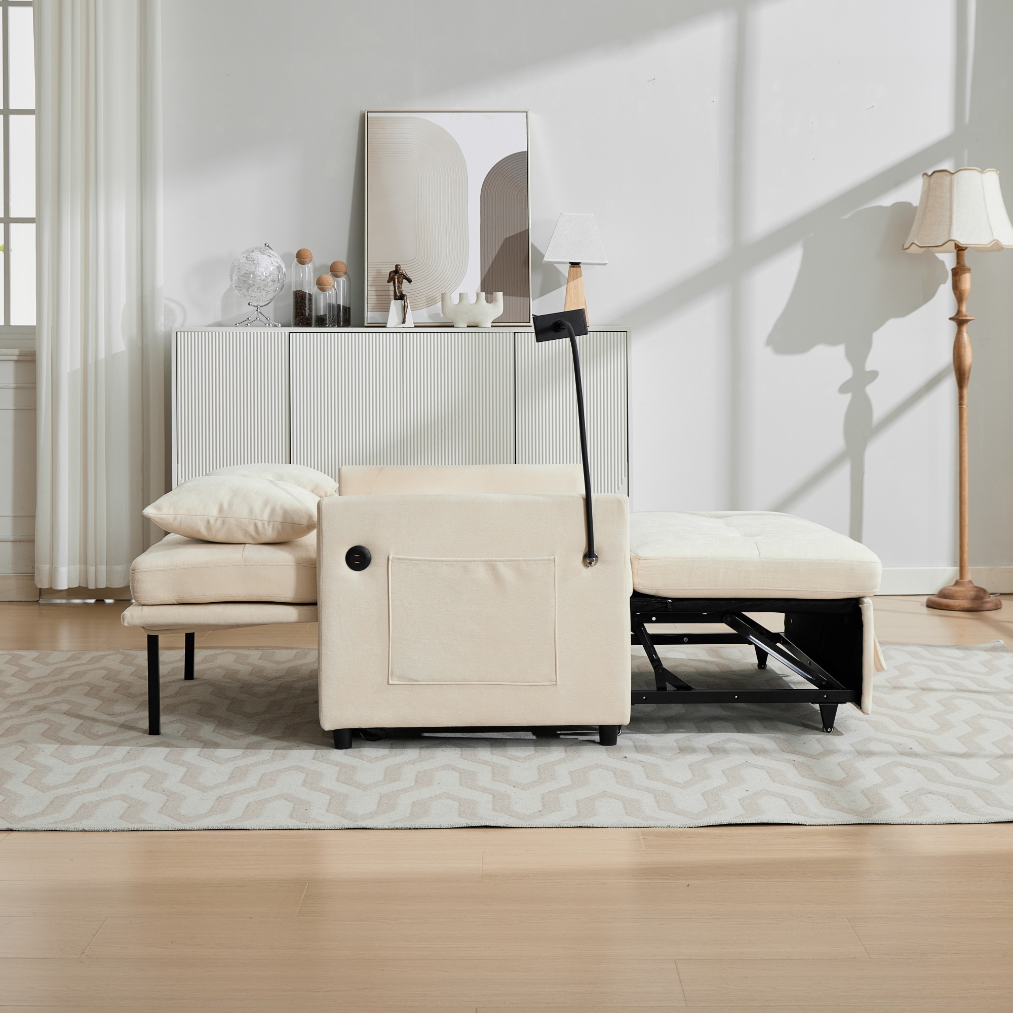 Fauteuil convertible en lin brossé avec port USB e - image 5