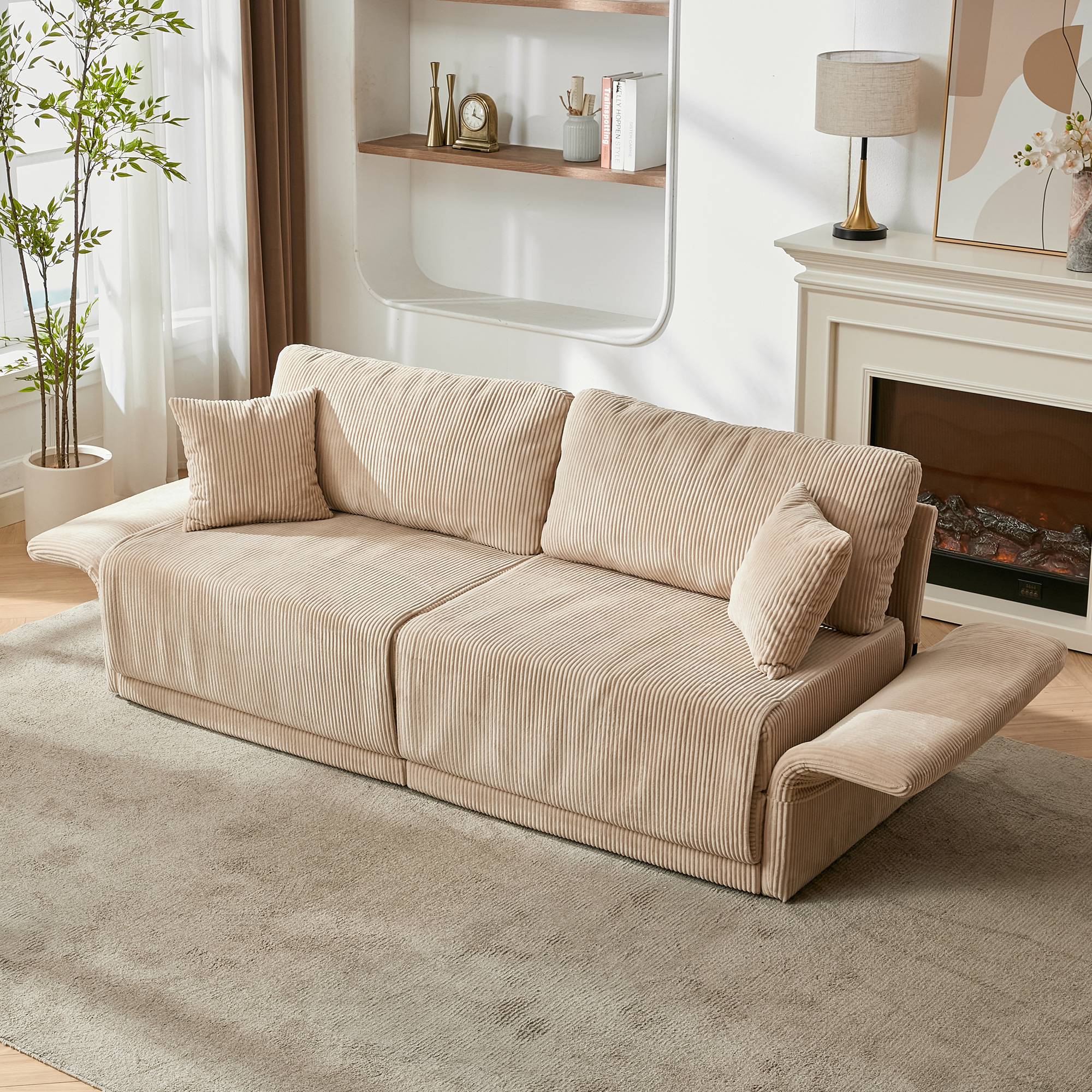 Canapé-lit convertible minimaliste beige 182x88x84 cm - vue 3