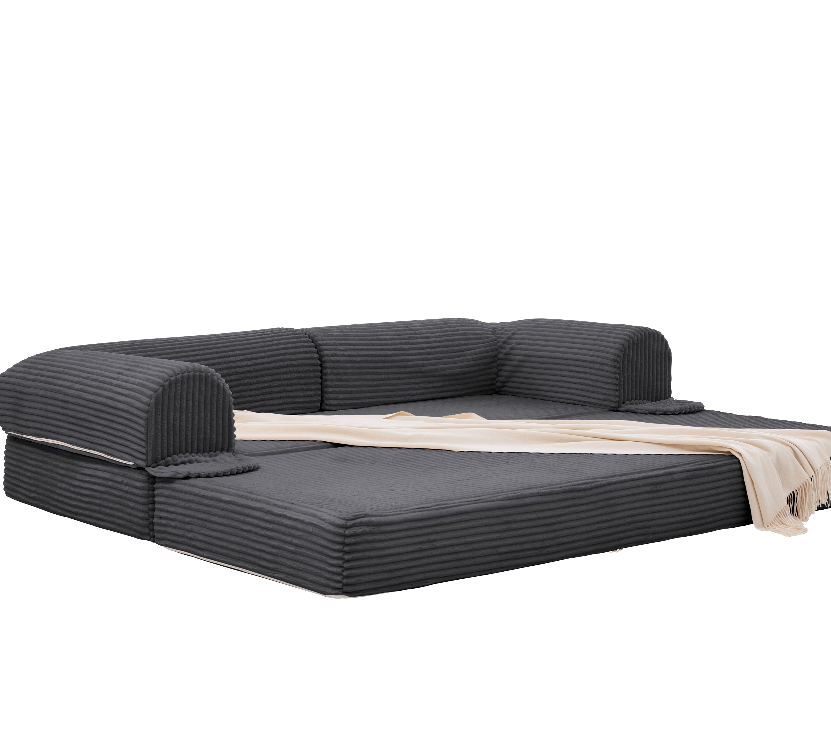 Canapé-lit 2 places convertible en lit double, velours côtelé à rayures épaisses, cadre stable, pour petit appartement et studio, parfait comme lit d'appoint, design moderne et confortable, usage quotidien - image 10